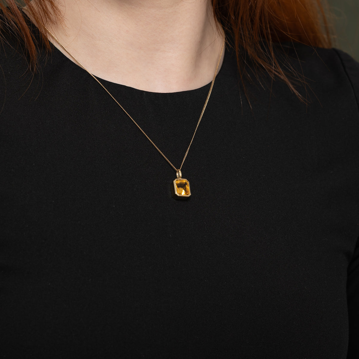 14k Bezel Set Emerald Cut Citrine Pendant | 3.50ct