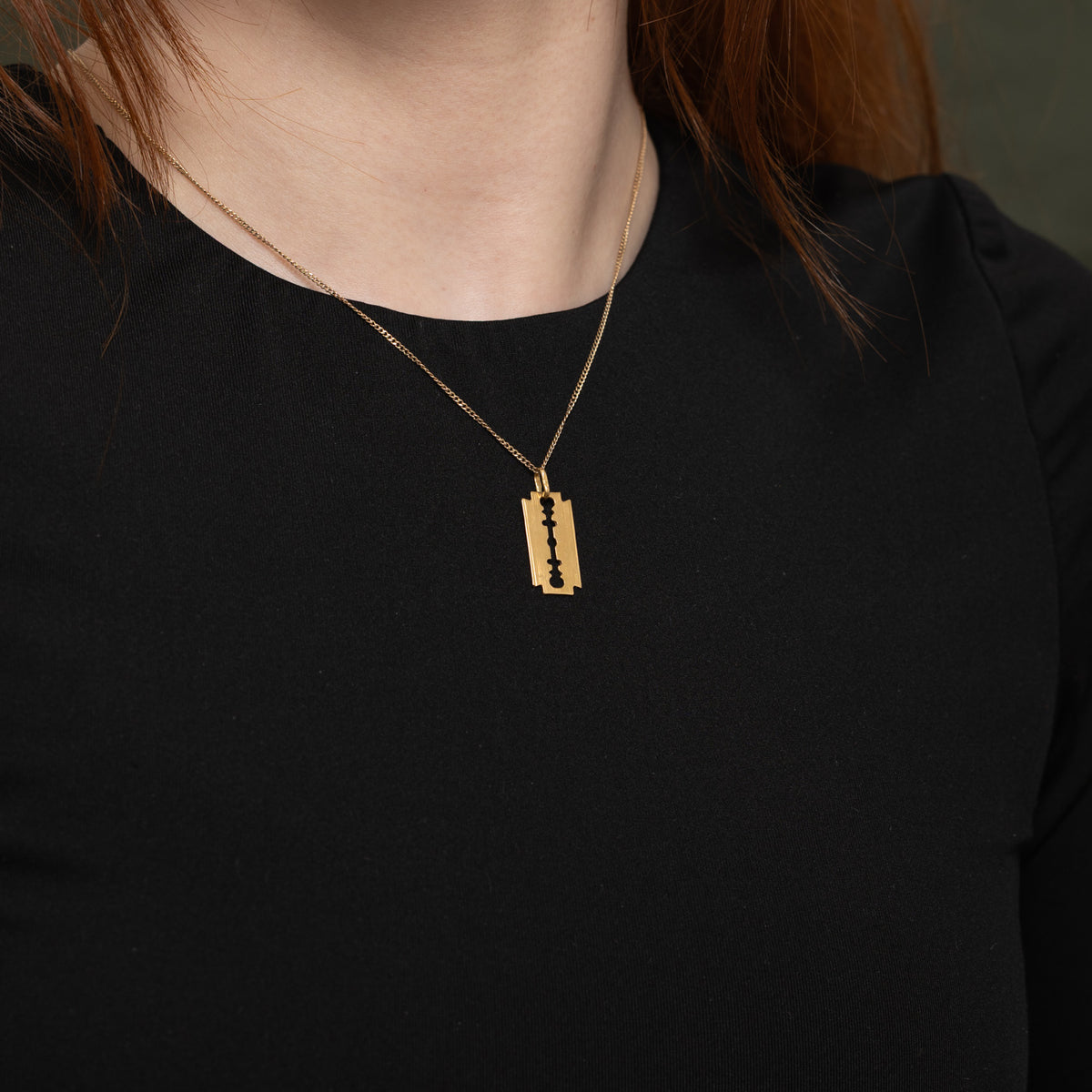 18k Yellow Gold Razor Blade Pendant