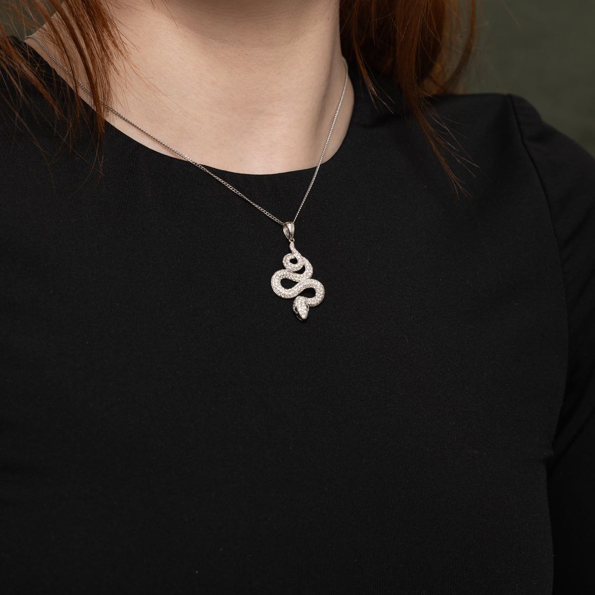 18k Pavé Set Black & White Diamond Snake Pendant | 0.85ctw