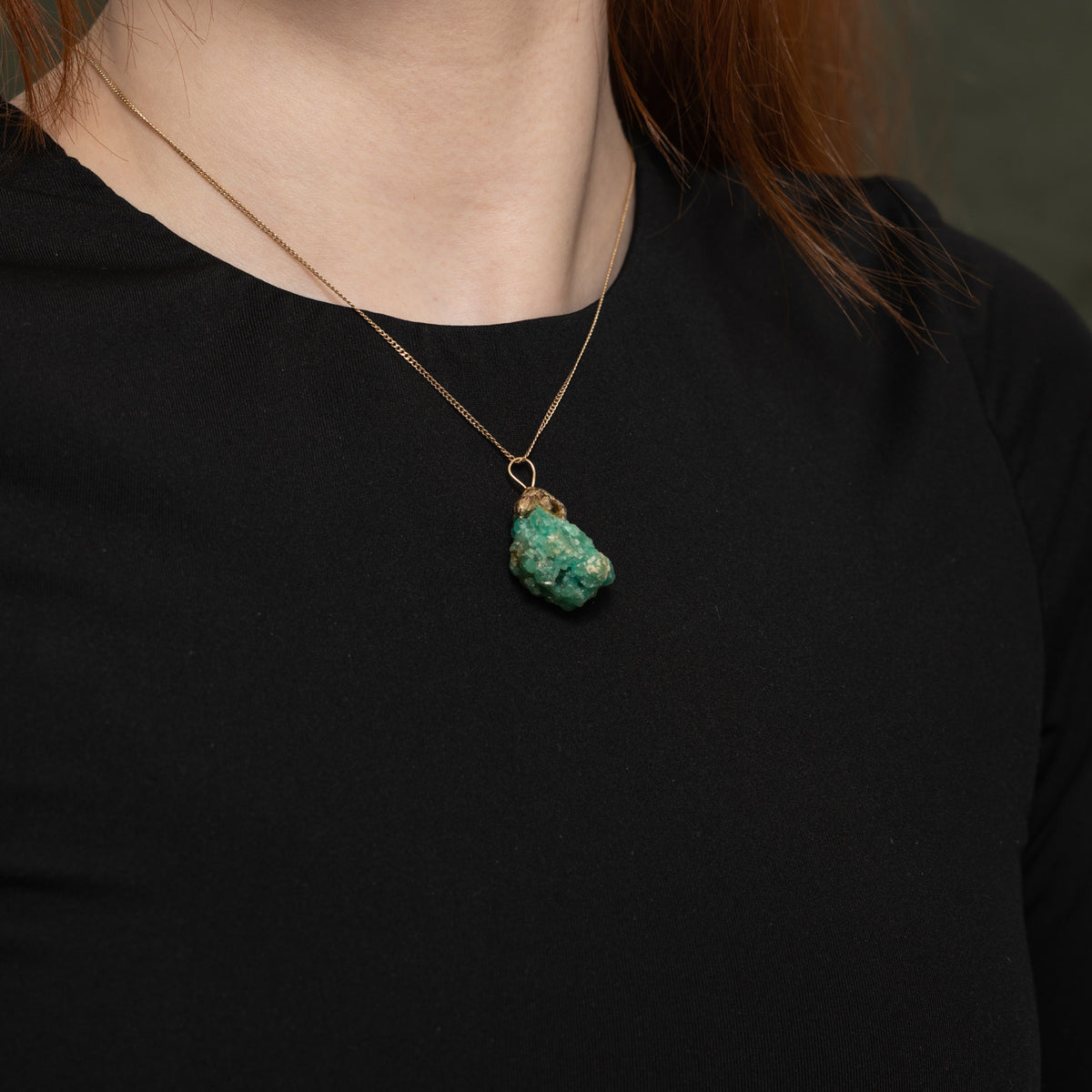 12k Solitaire Rough Emerald Pendant | 20.00ct