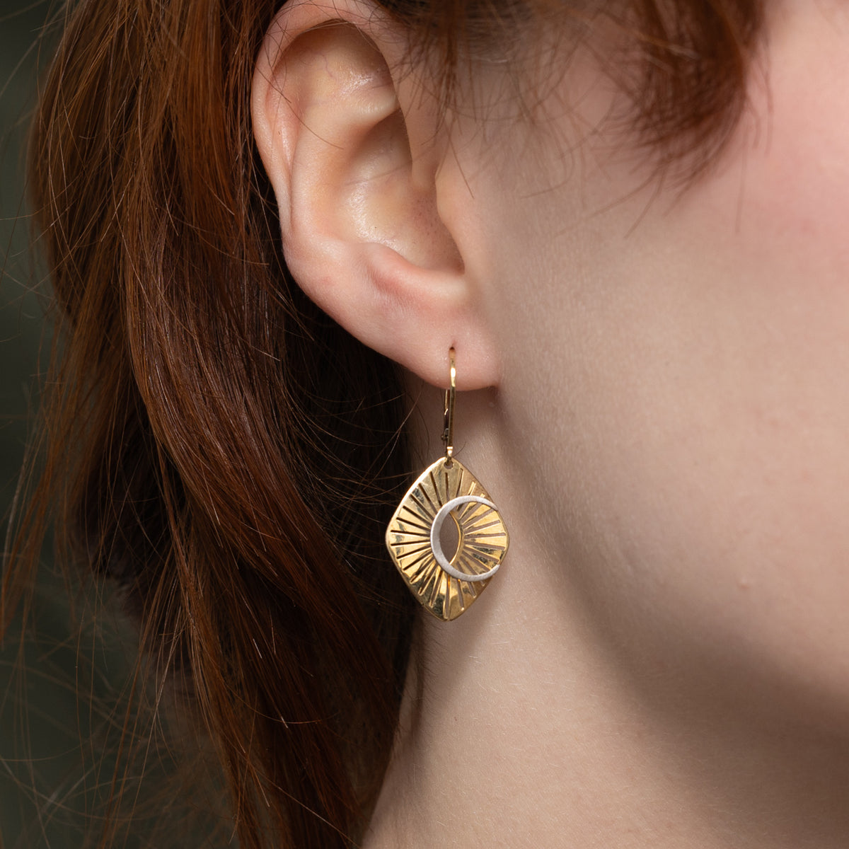 10k Yellow & White Gold Openwork Sunburst Drop Earrings