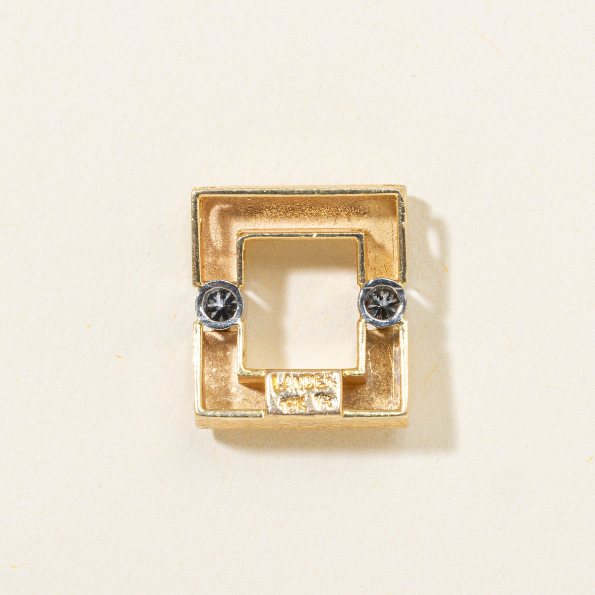 18k Two Stone Diamond Open Square Pendant | 0.10ctw