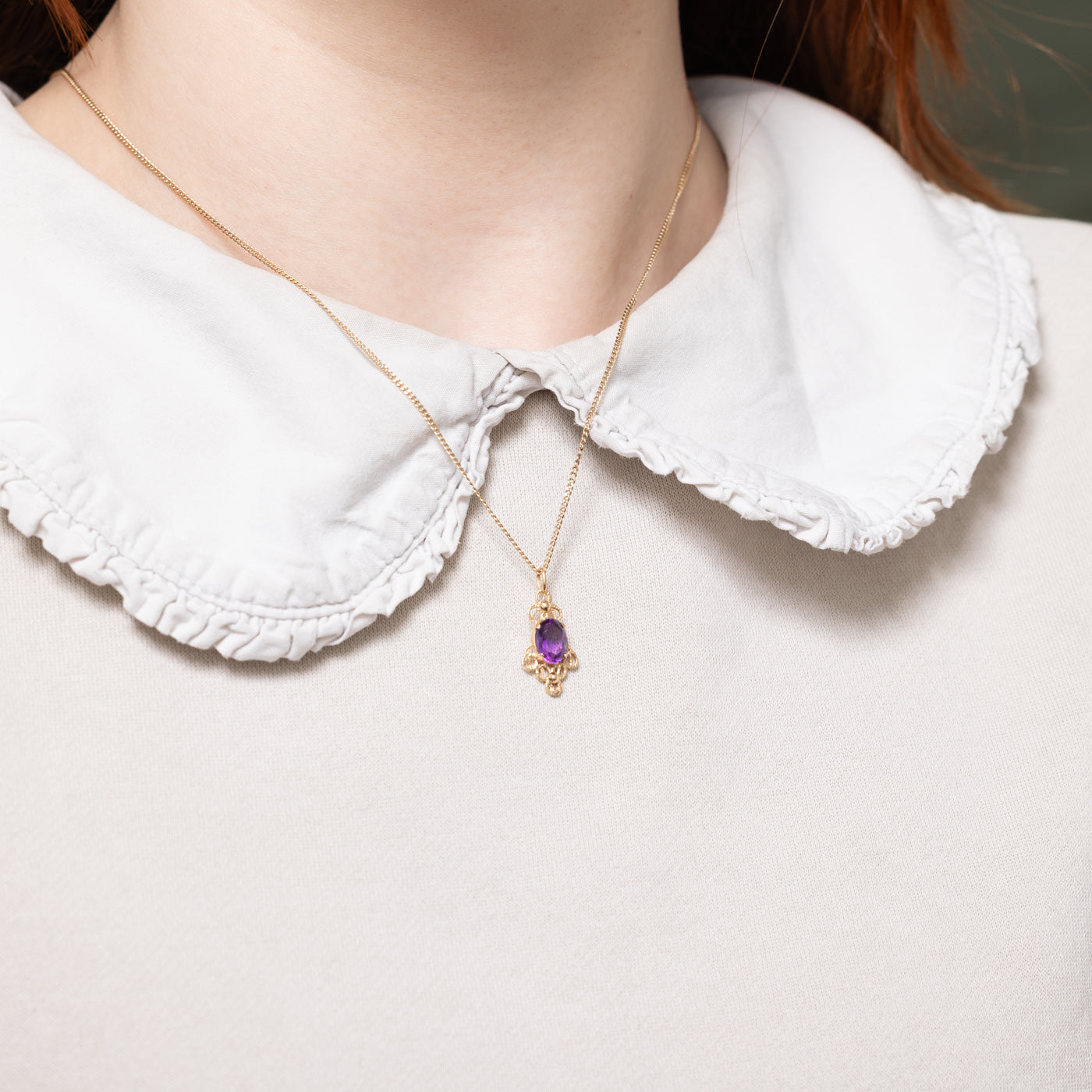 14K Oval Cut Amethyst Openwork Pendant | 1.00ct