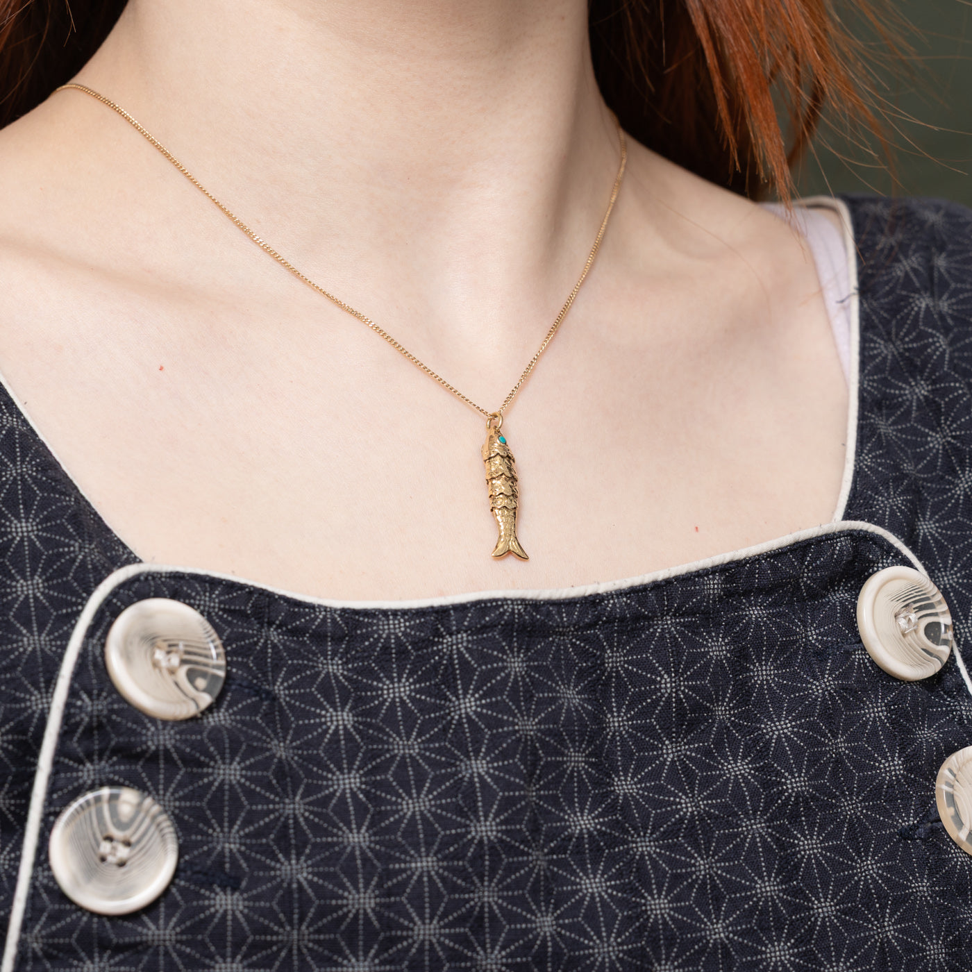 14K Glass Articulated Fish Charm | 0.04ctw