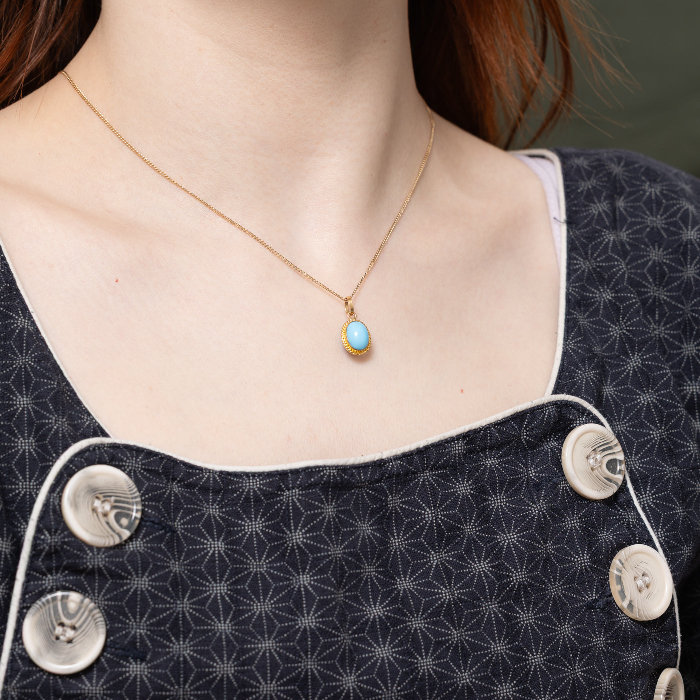 18K Solitaire Cabochon Turquoise Pendant | 5.00ctw