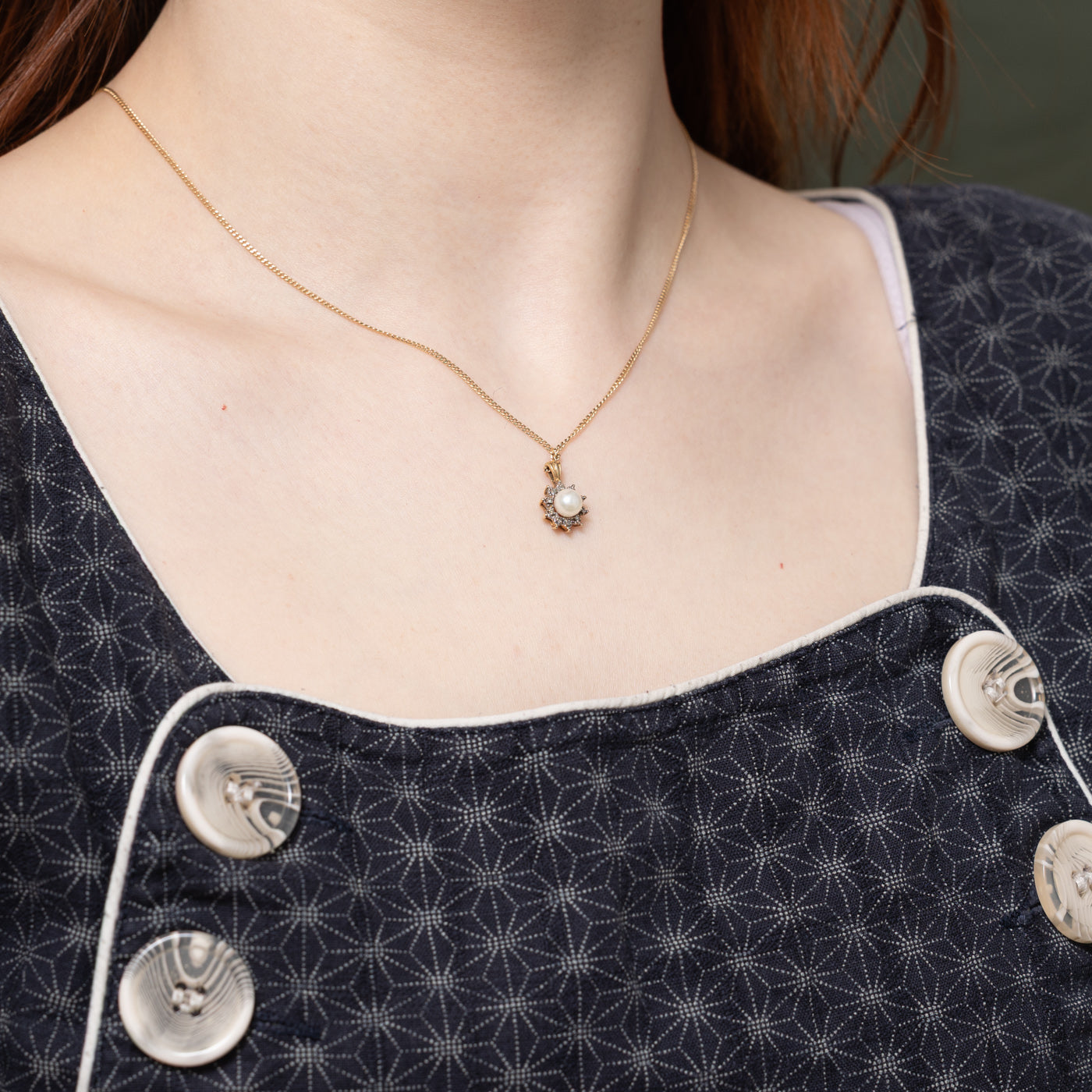 14K Pearl & Diamond Petal Halo Pendant | 0.05ctw