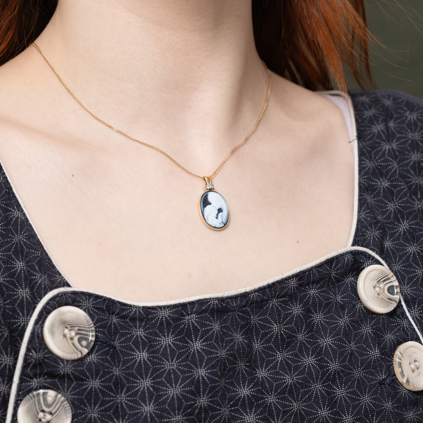 14K Mother & Child Diamond & Agate Pendant | 0.03ctw