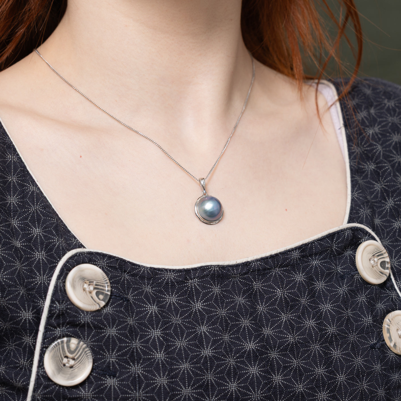 14K White Gold Mabé Pearl & Mother of Pearl Pendant