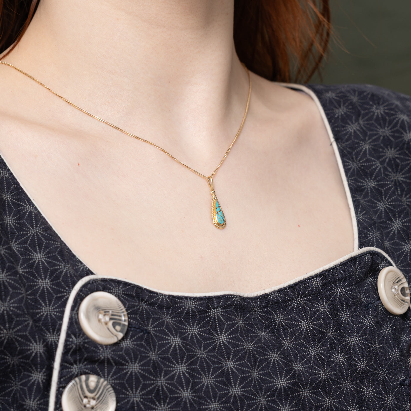 14K Resin Inlay Textured Teardrop Pendant