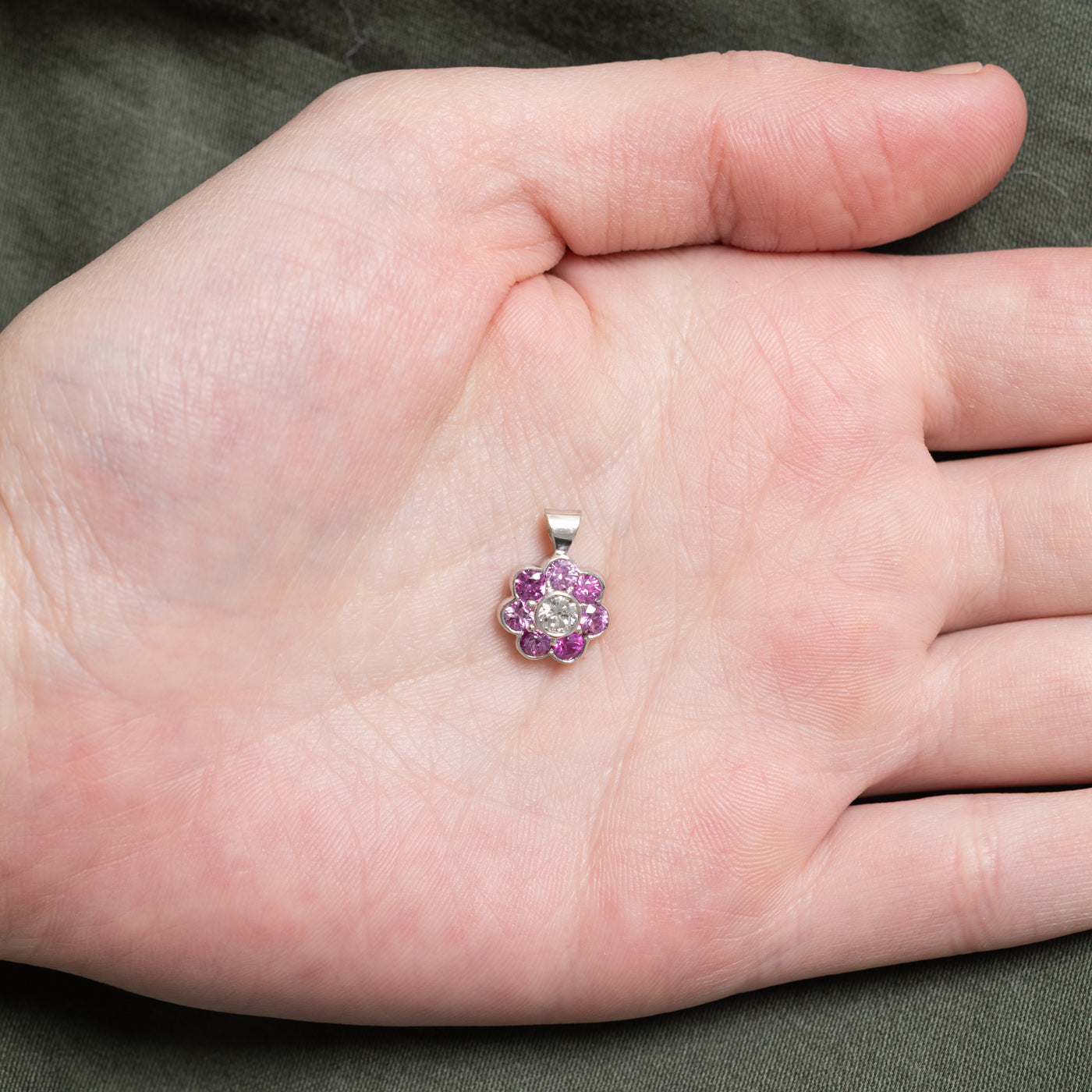 14K Pink Sapphire & Diamond Flower Pendant | 0.80ctw, 0.20ct