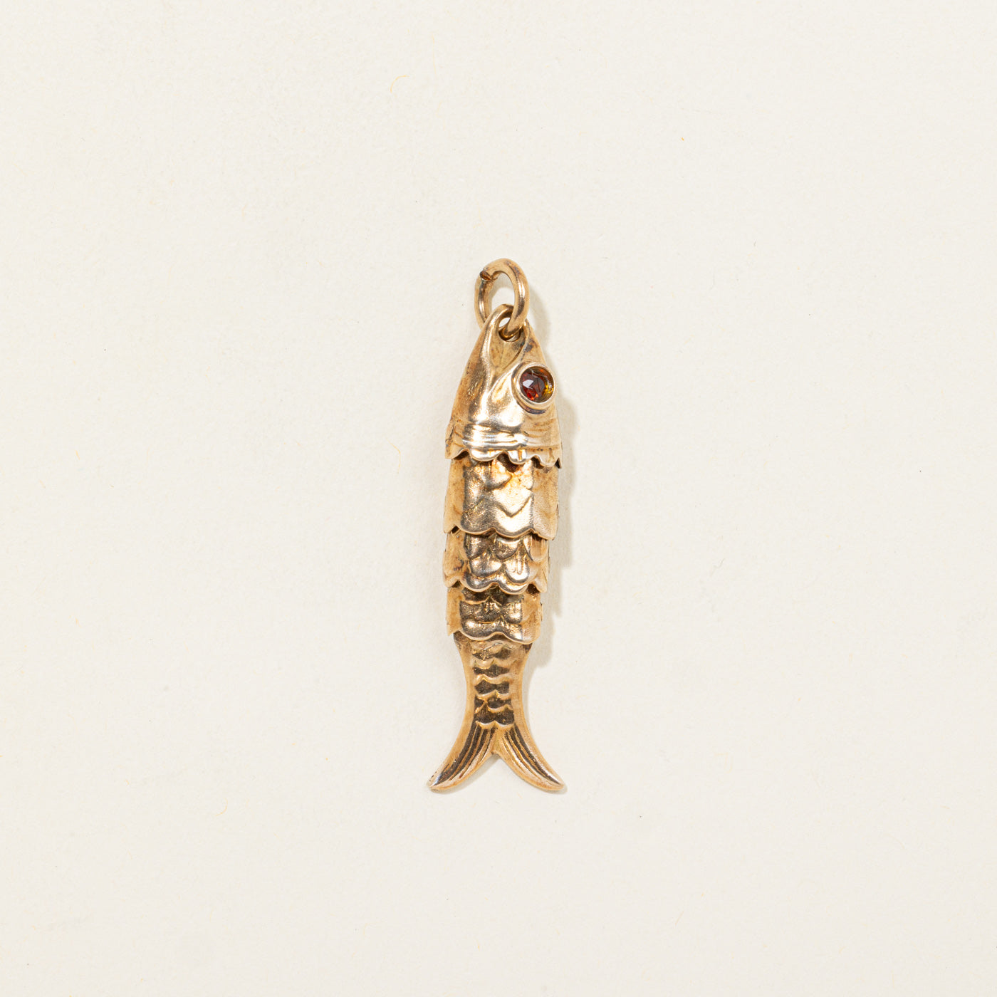14K Red Glass Articulated Fish Charm | 0.12ctw