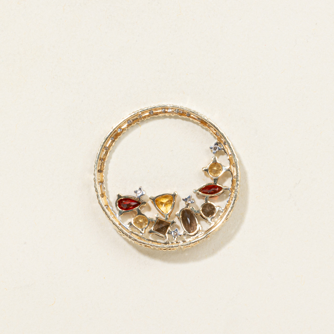 10K Multi Gemstone Circle Pendant | 1.00ctw, 0.12ctw