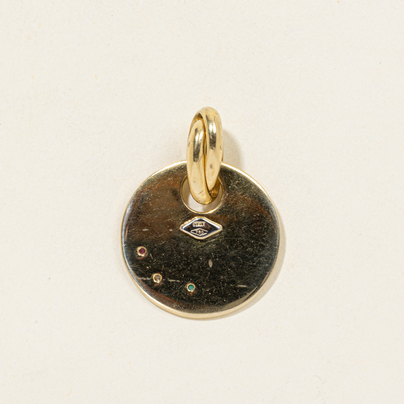 18k Two Tone Multi Gemstone Circle Pendant | 0.03ctw, 0.01ct