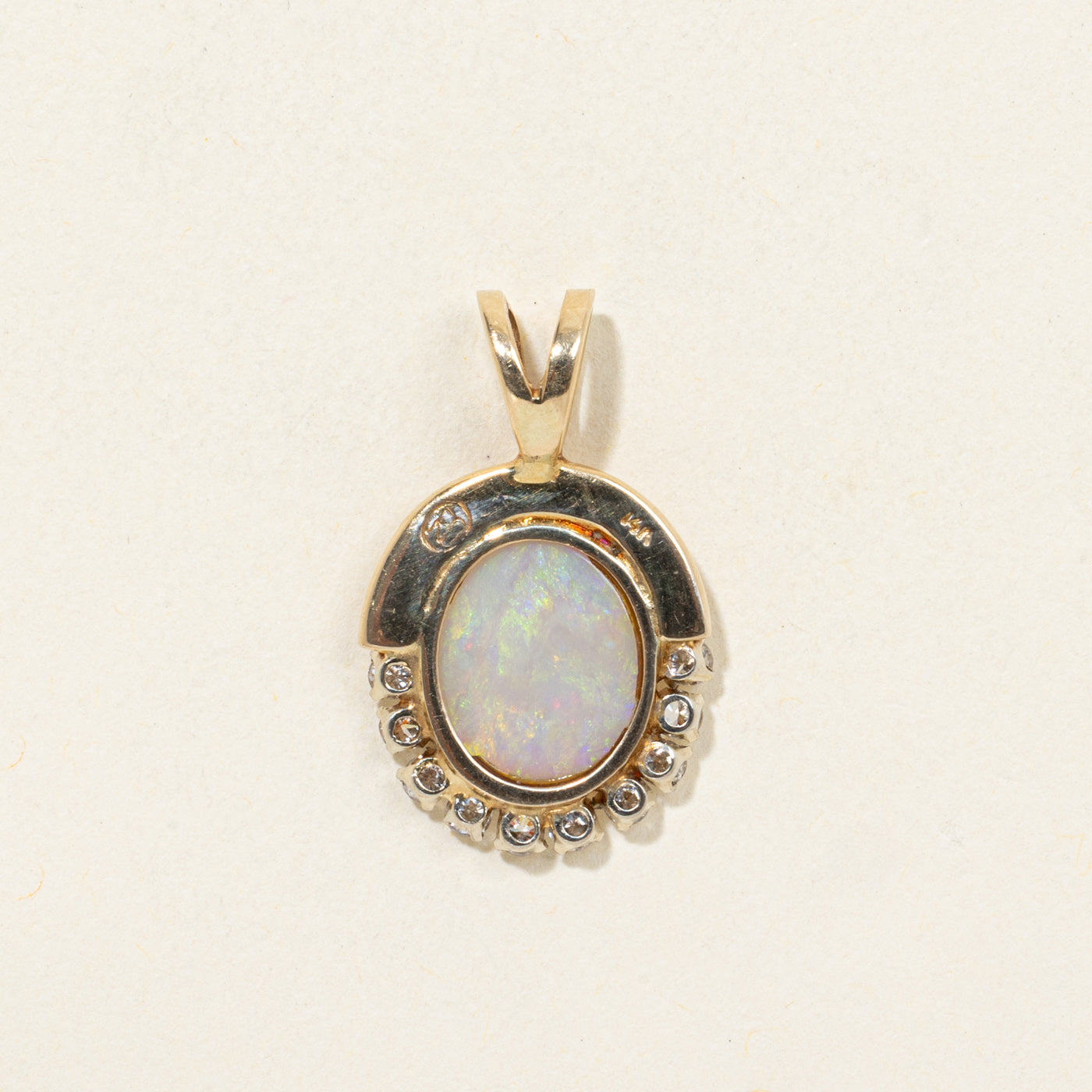 14K Cabochon Opal & Diamond Half Halo Pendant | 1.50ct, 0.30ctw