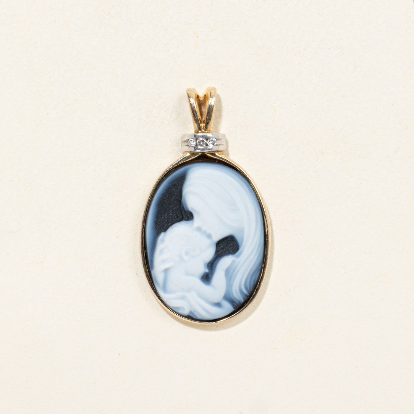 14K Mother & Child Diamond & Agate Pendant | 0.03ctw