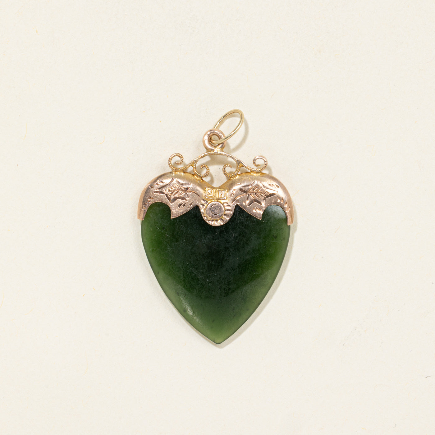 9K Heart Cut Nephrite Jade Floral Pendant | 18.00ct