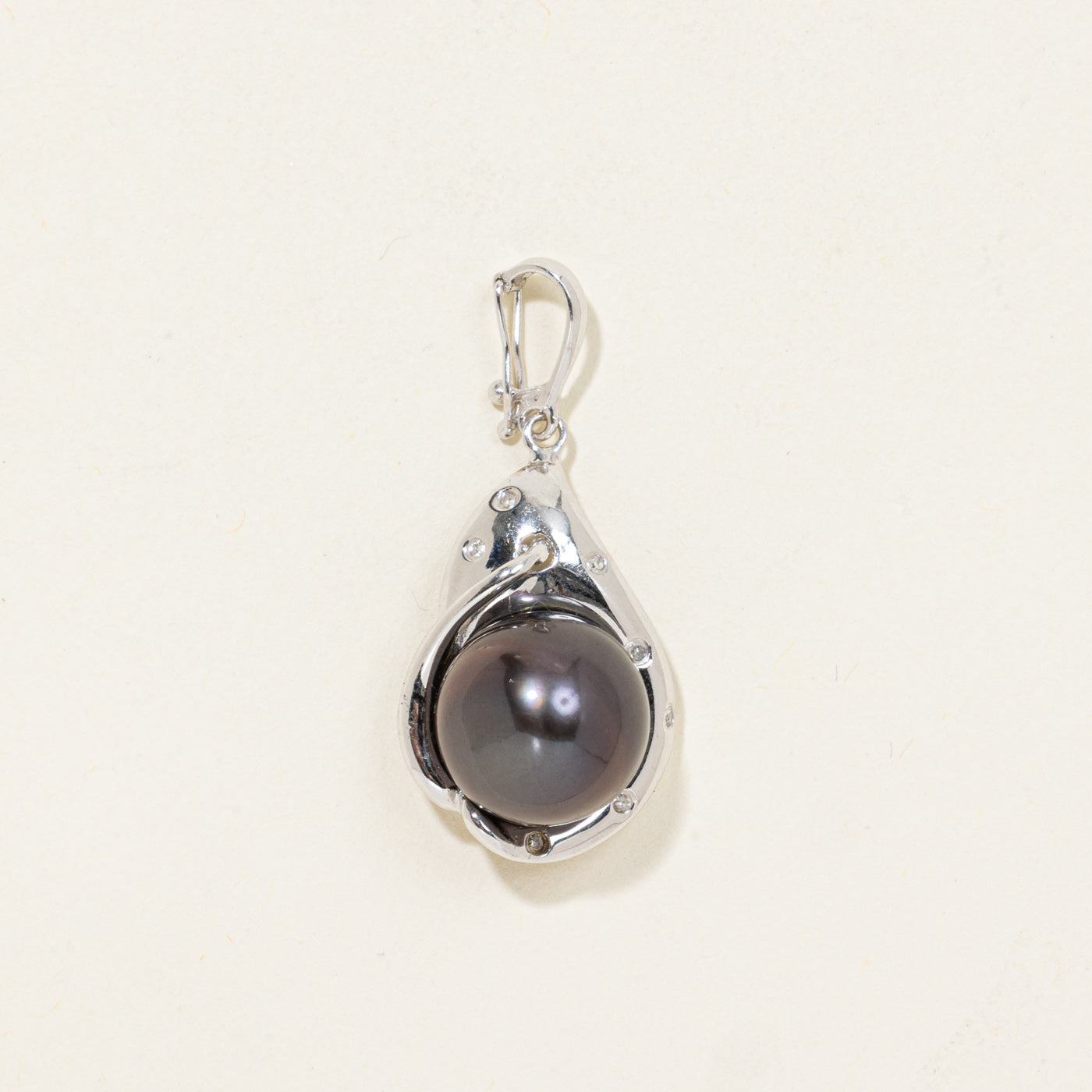 14K Black Pearl & Diamond Drop Pendant | 0.05ctw
