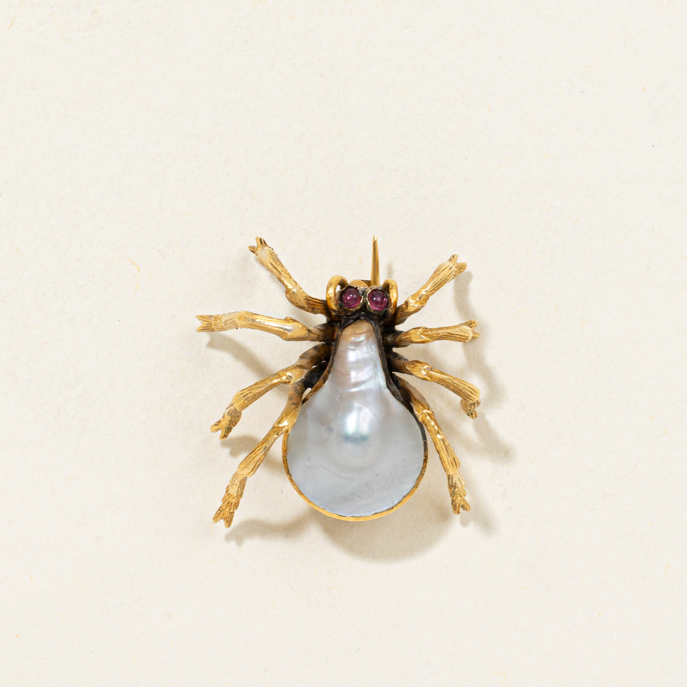 14K Garnet & Pearl Spider Brooch | 0.02ctw