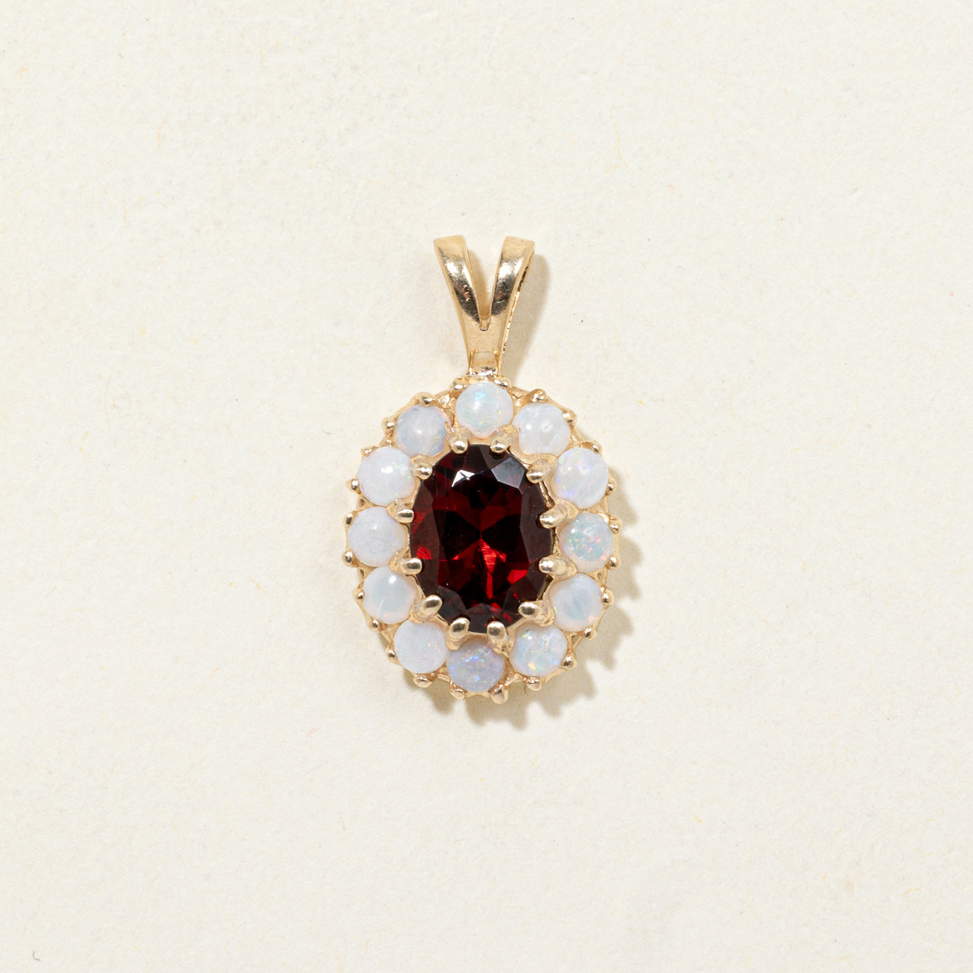 14K Garnet & Opal Halo Pendant | 1.75ctw