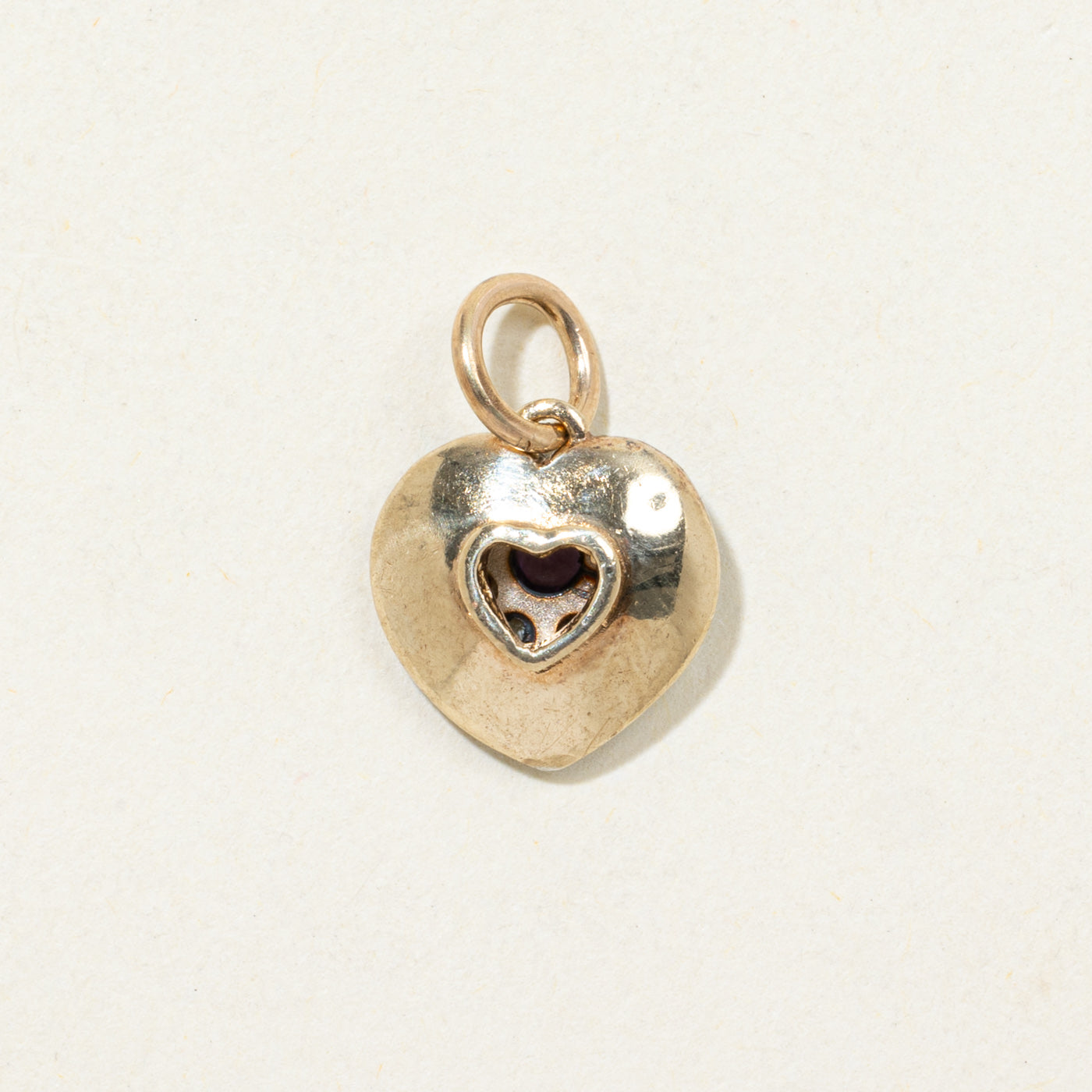 Antique 10K Amethyst & Diamond Heart Charm | 0.08ct, 0.20ctw