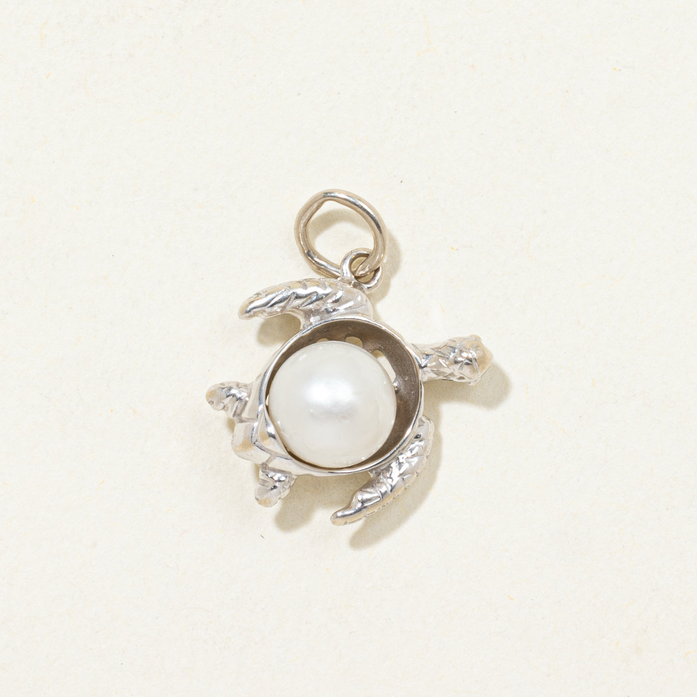 14K White Gold Pearl Turtle Charm