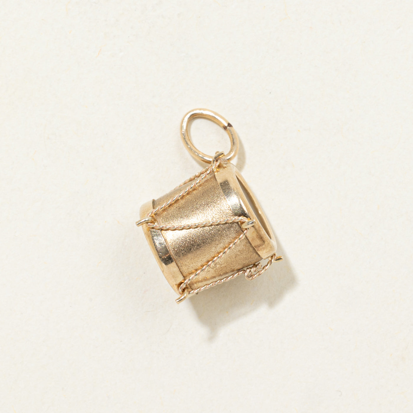 9K Yellow Gold Textured Drum Charm