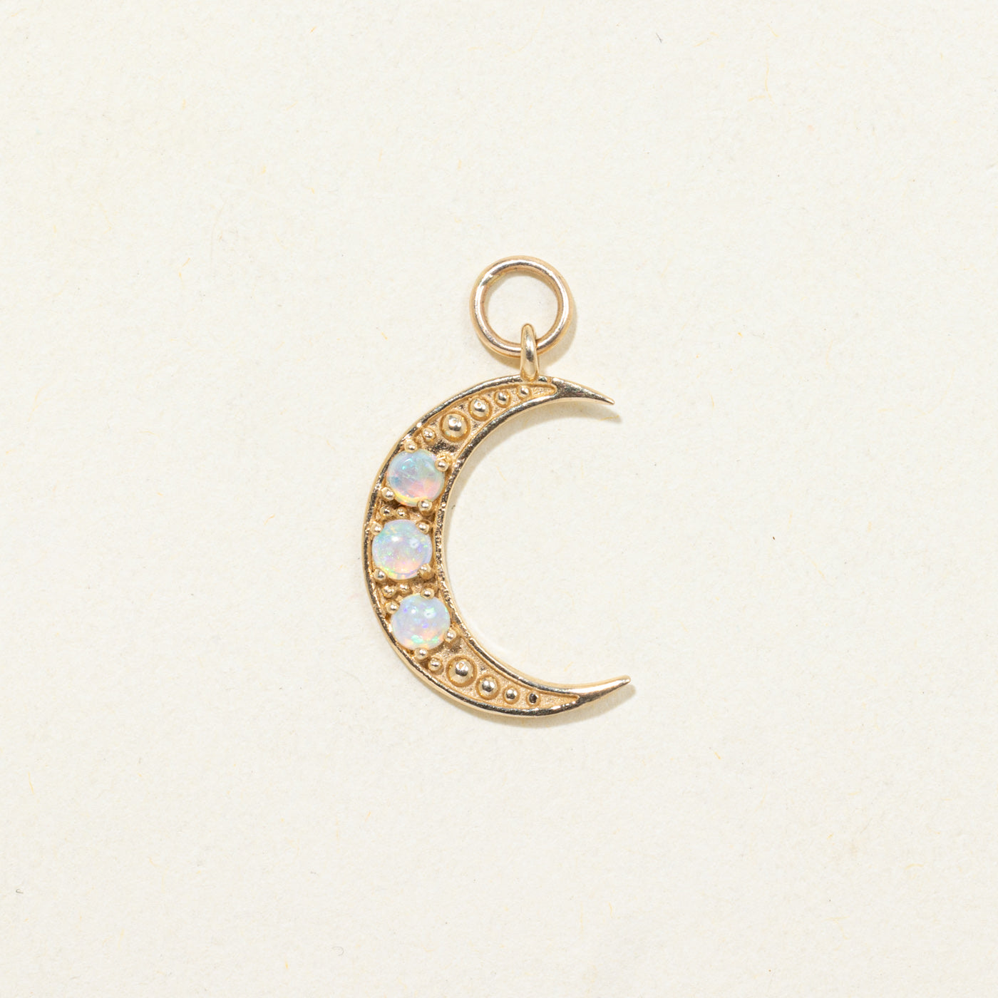 14K Three Stone Opal Crescent Moon Charm | 0.15ctw