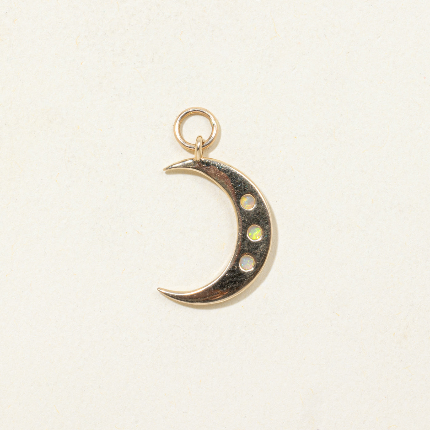 14K Three Stone Opal Crescent Moon Charm | 0.15ctw