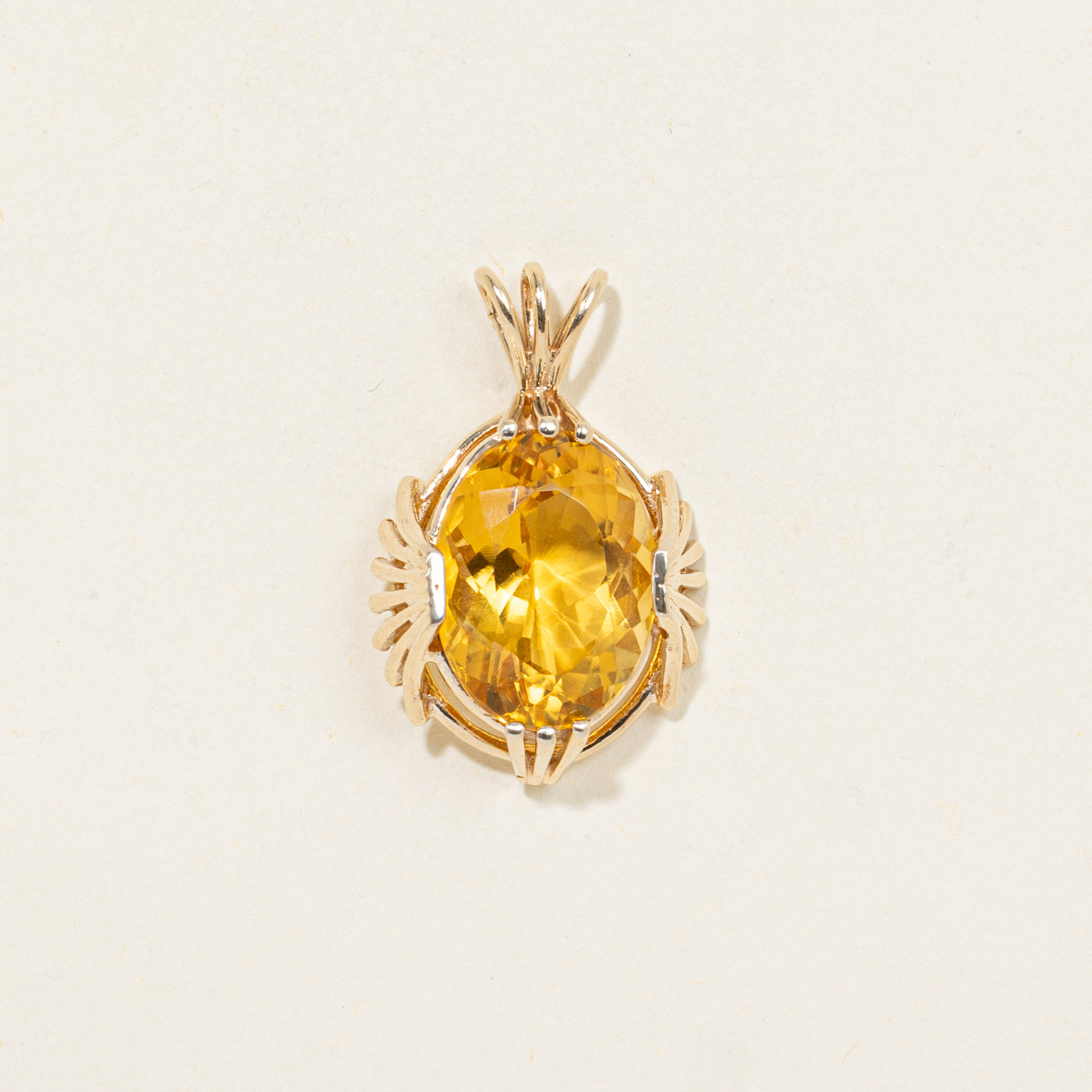10K Oval Cut Citrine Textured Pendant | 8.50ct