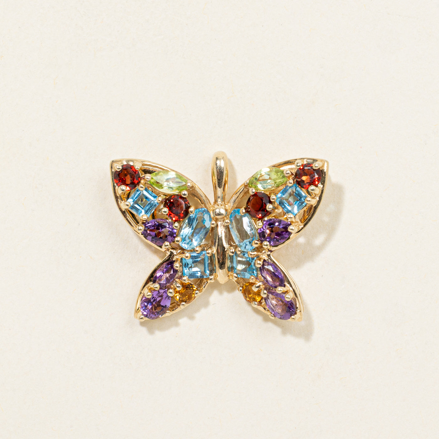 10K Multi Gemstone Butterfly Pendant | 3.00ctw