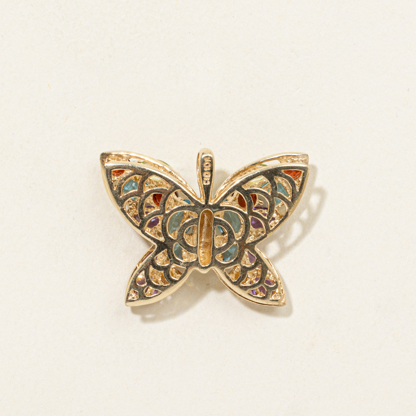 10K Multi Gemstone Butterfly Pendant | 3.00ctw