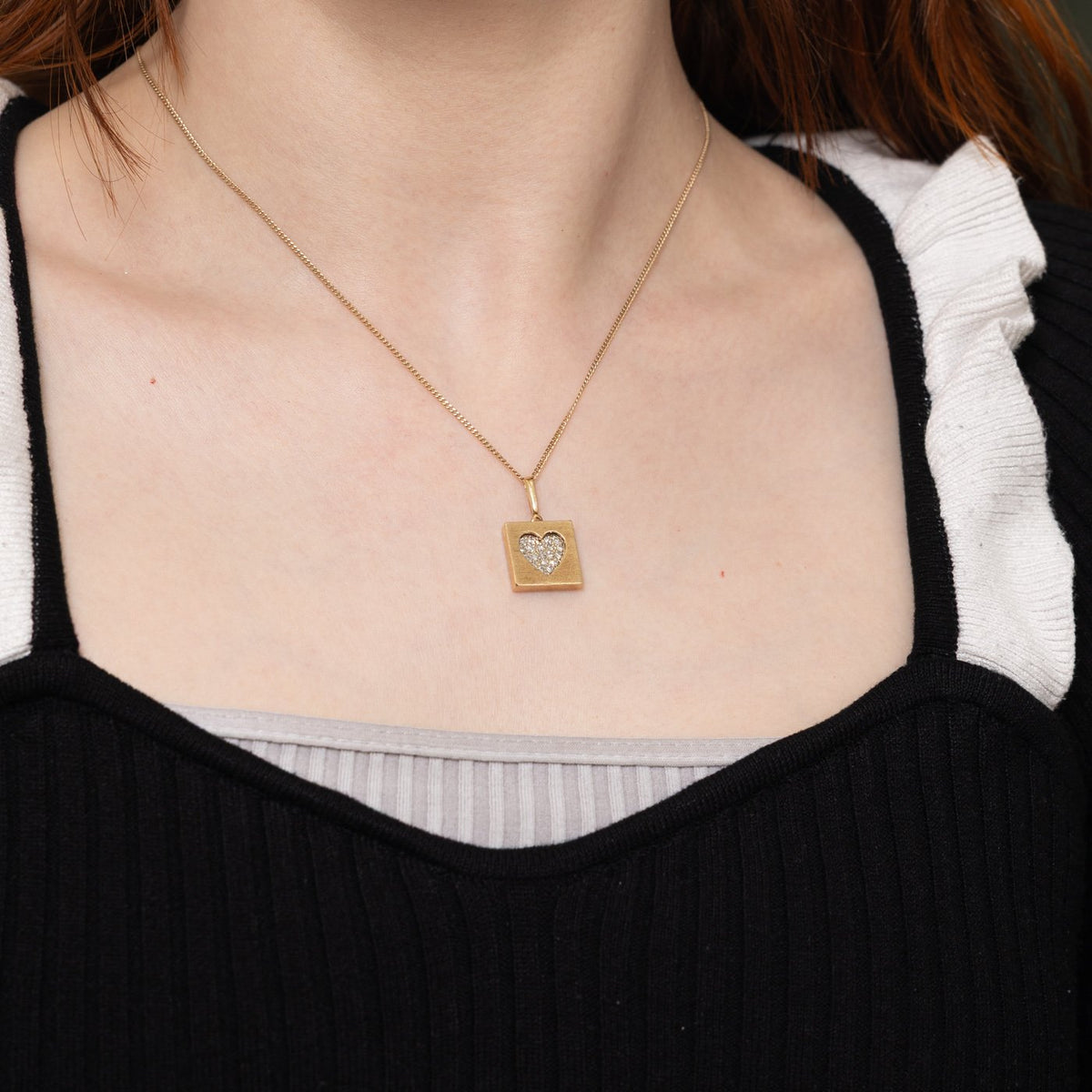 14k Pave Set Diamond Heart Matte Geometric Pendant | 0.28ctw