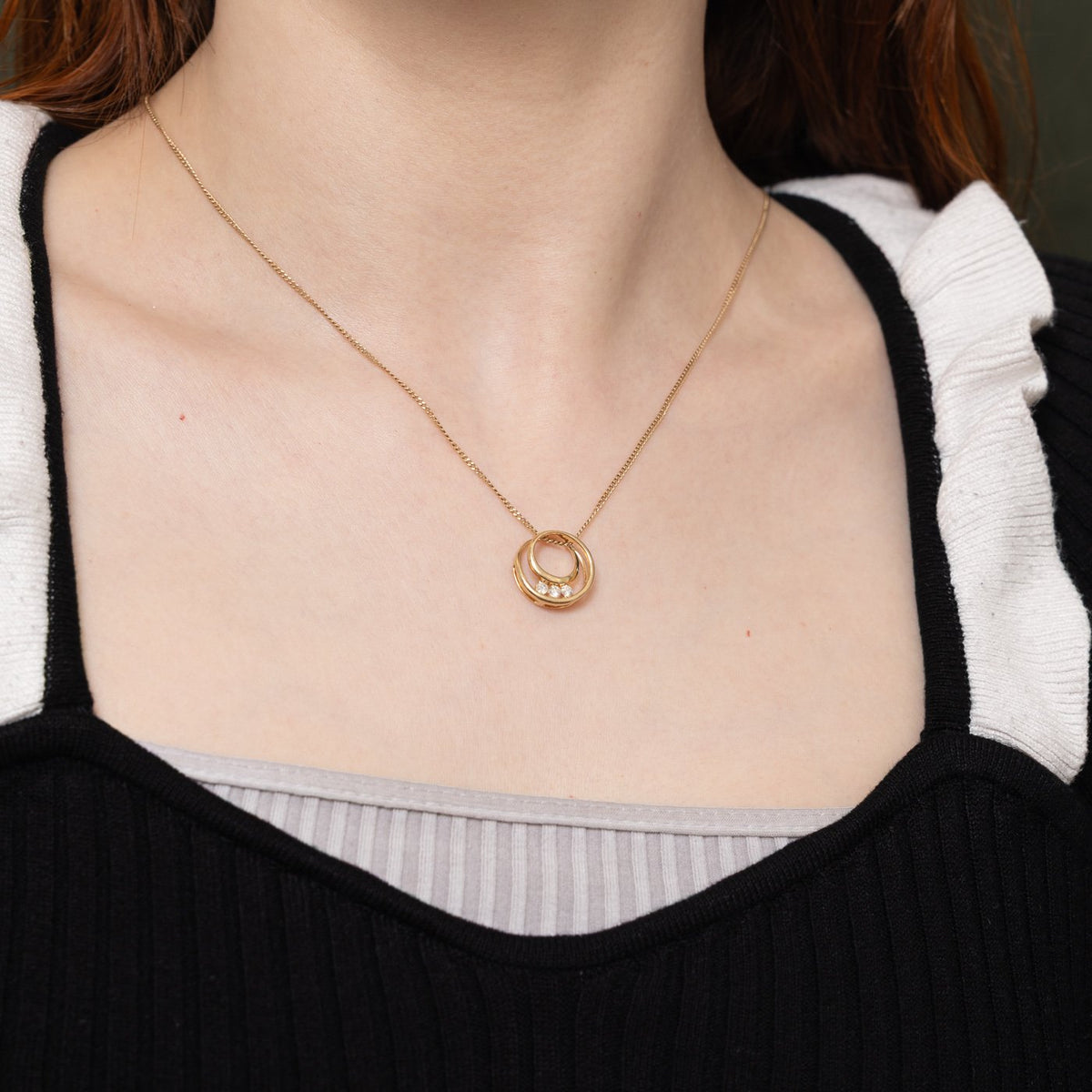 14k Three Stone Diamond Layered Circles Pendant | 0.15ctw