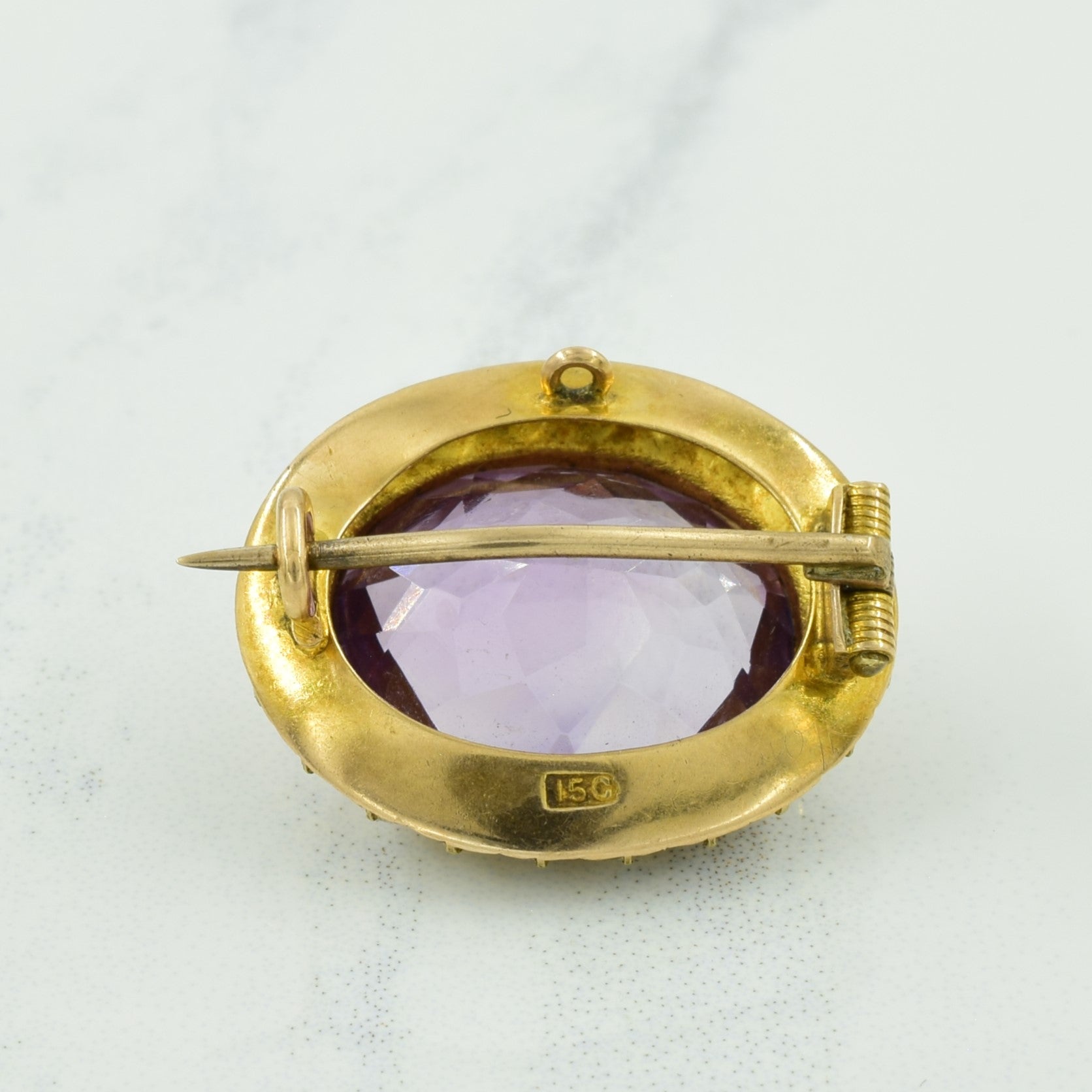 Amethyst & Pearl 15k Brooch | 7.80ct, 0.50ctw |