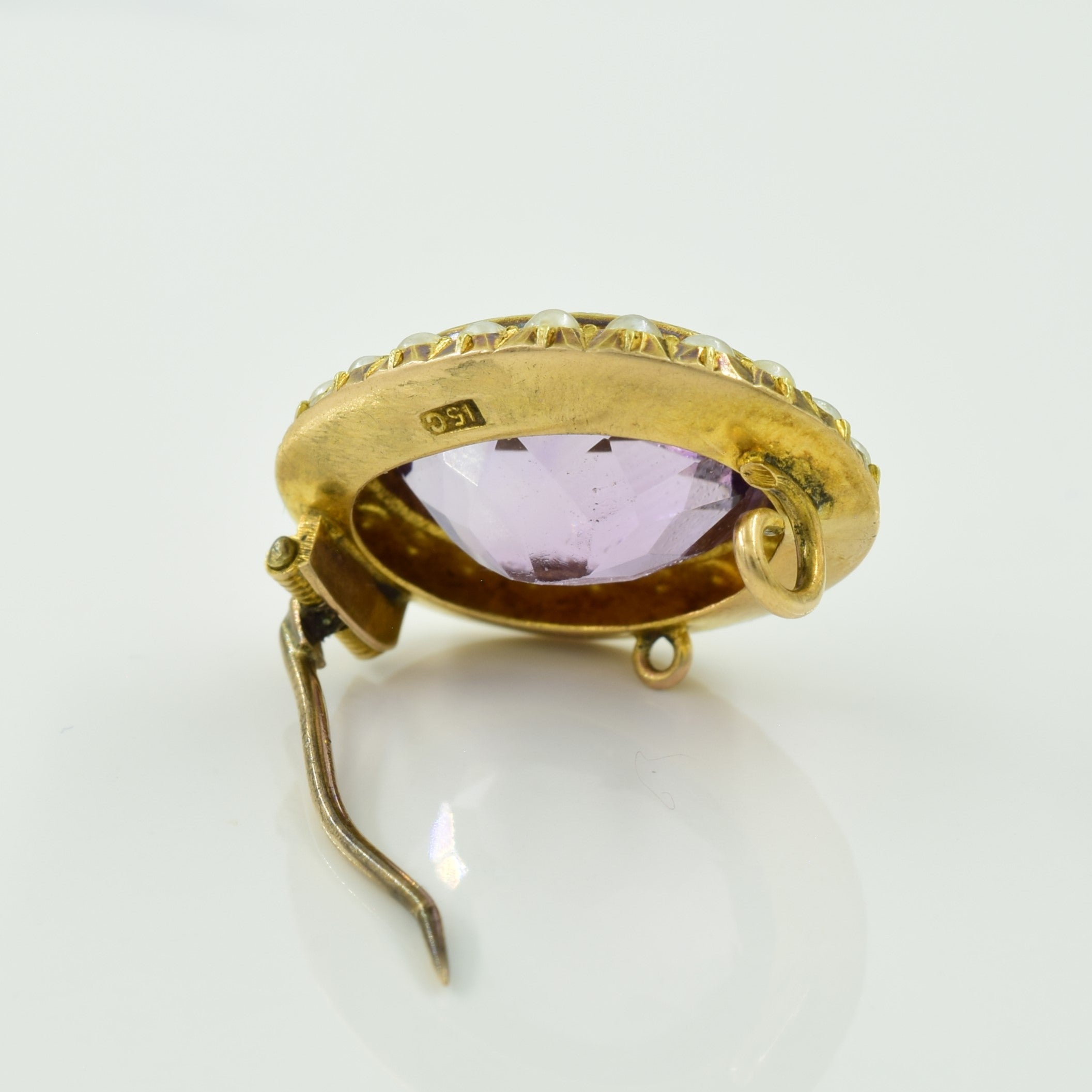 Amethyst & Pearl 15k Brooch | 7.80ct, 0.50ctw |