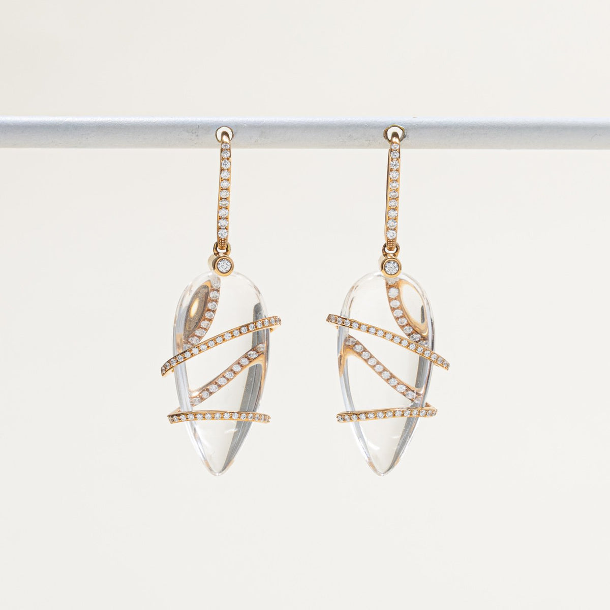 18k Pear Cut Quartz & Diamond Drop Earrings | 17.80ctw, 0.54ctw