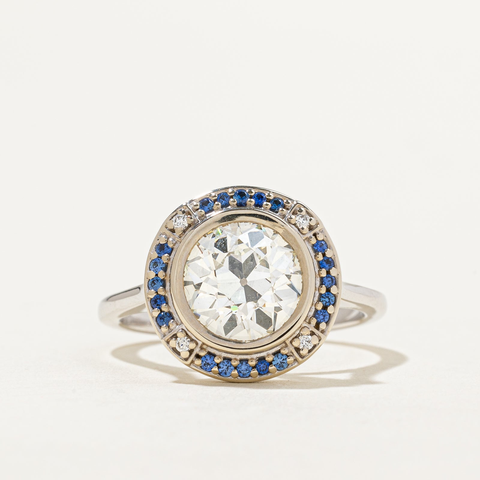 '100 Ways' Natural Old European-cut Diamond & Sapphire Halo Engagement Ring | 2.04ctw, 0.25ctw | SZ 7 |