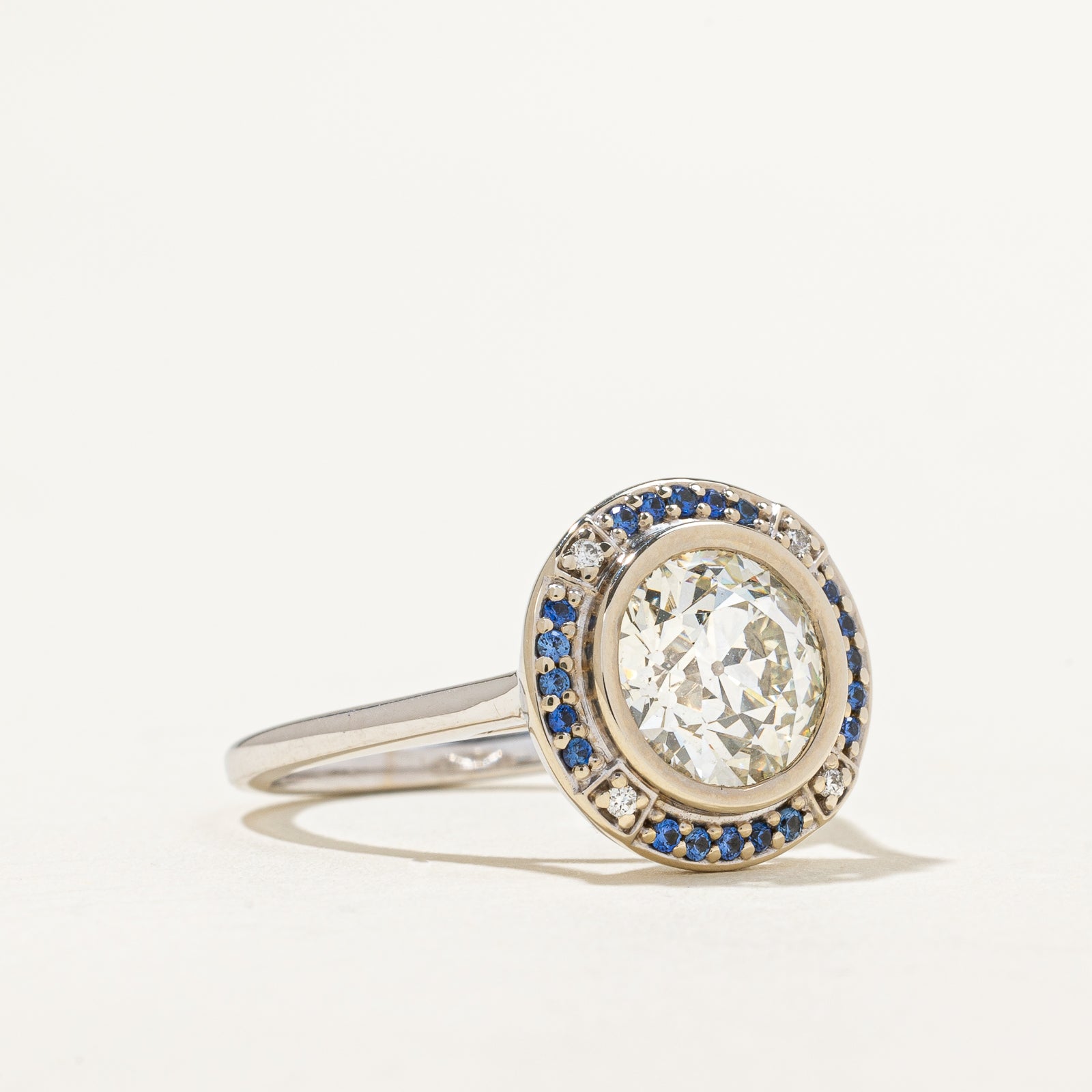 '100 Ways' Natural Old European-cut Diamond & Sapphire Halo Engagement Ring | 2.04ctw, 0.25ctw | SZ 7 |