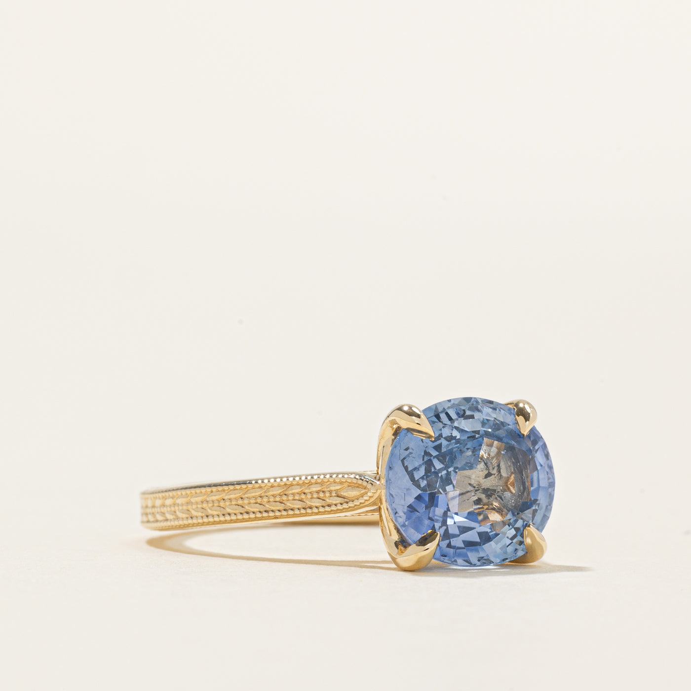 '100 Ways' Solitaire Ceylon Sapphire Milgrained Floral/Leaf Ring | 4.25ct | SZ 7