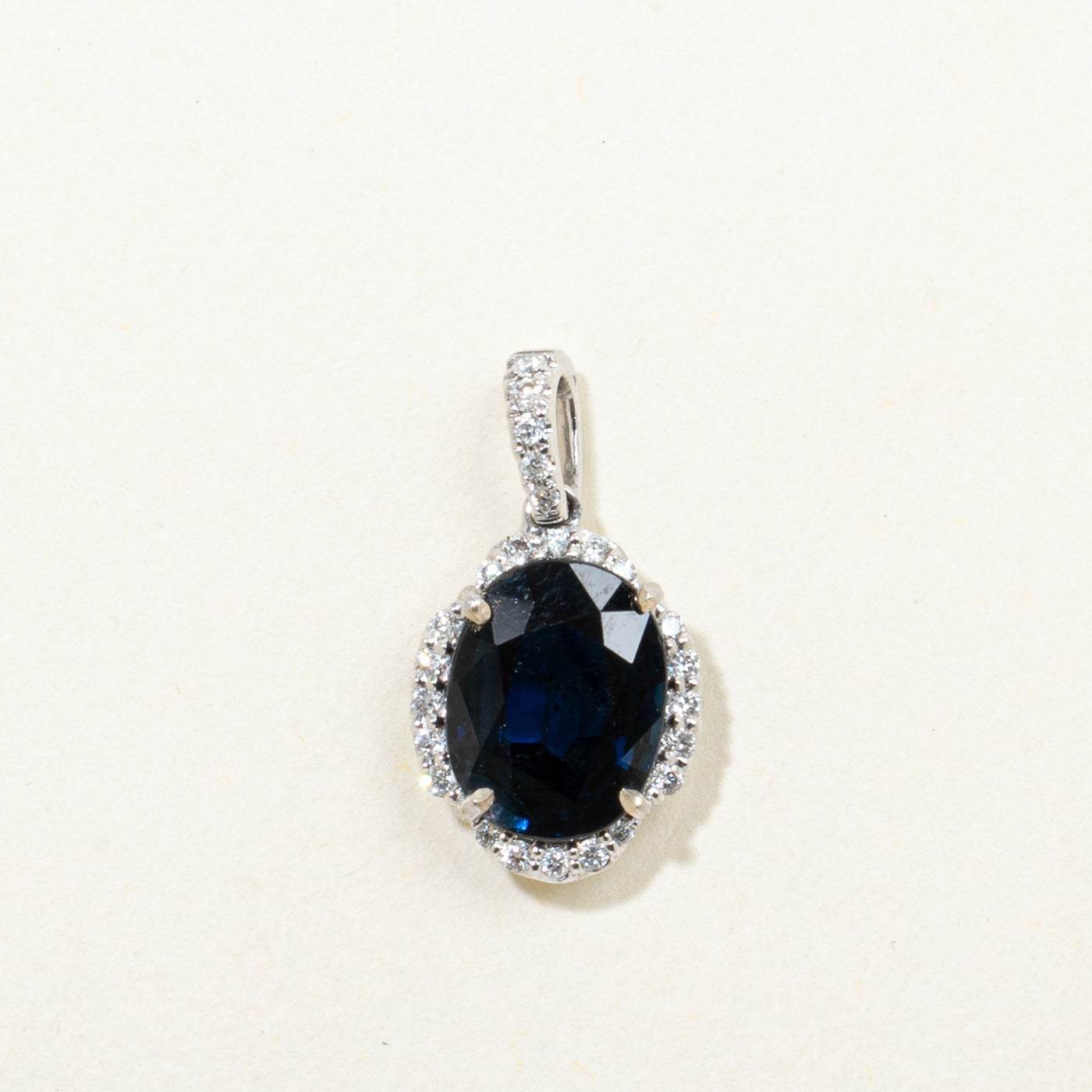 14k Oval Cut Sapphire & Diamond Halo Pendant | 2.03ct, 0.14ctw