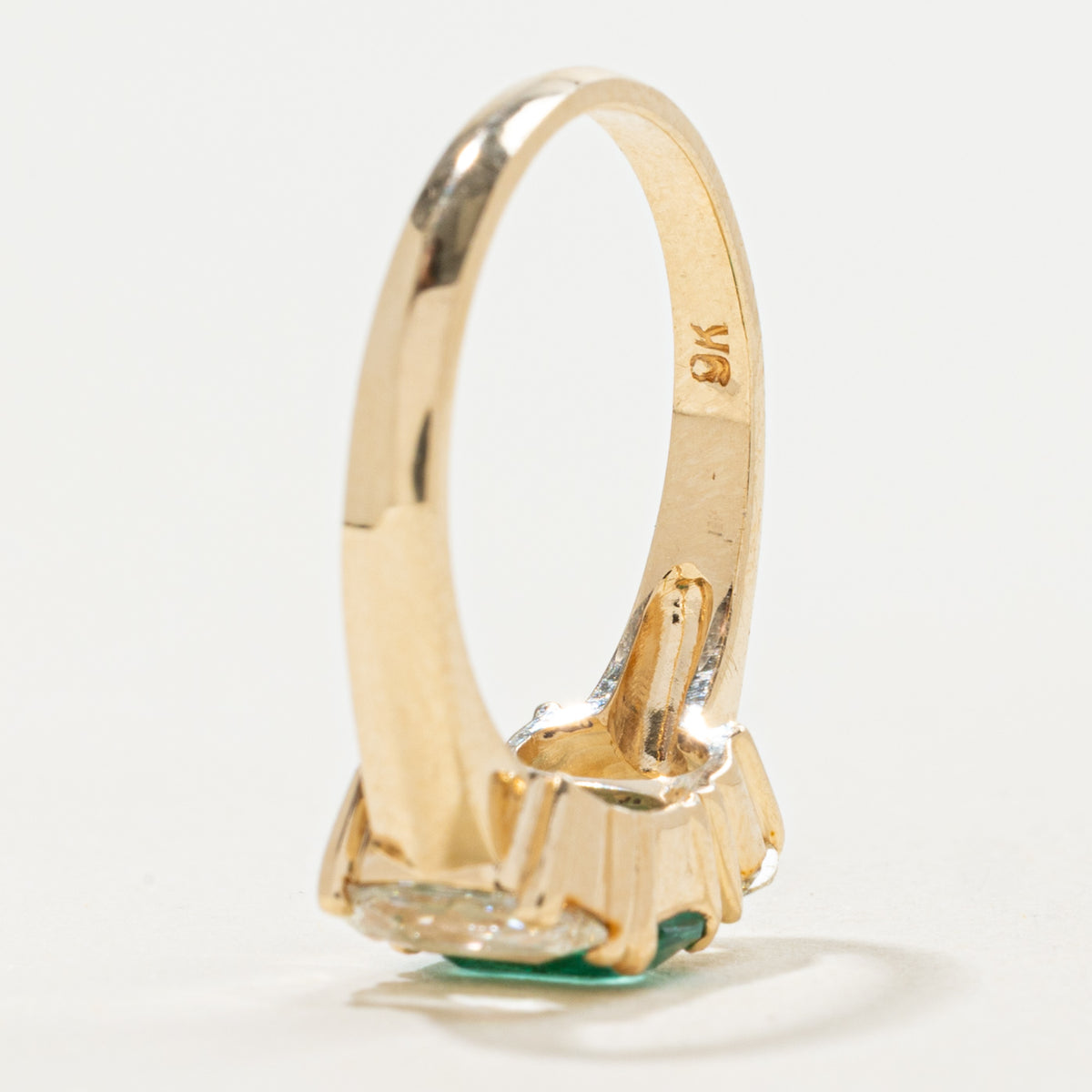 '100 Ways' 9k Three Stone Emerald & Rose Cut Diamond Ring | 0.69ct, 0.54ctw | SZ 5.75