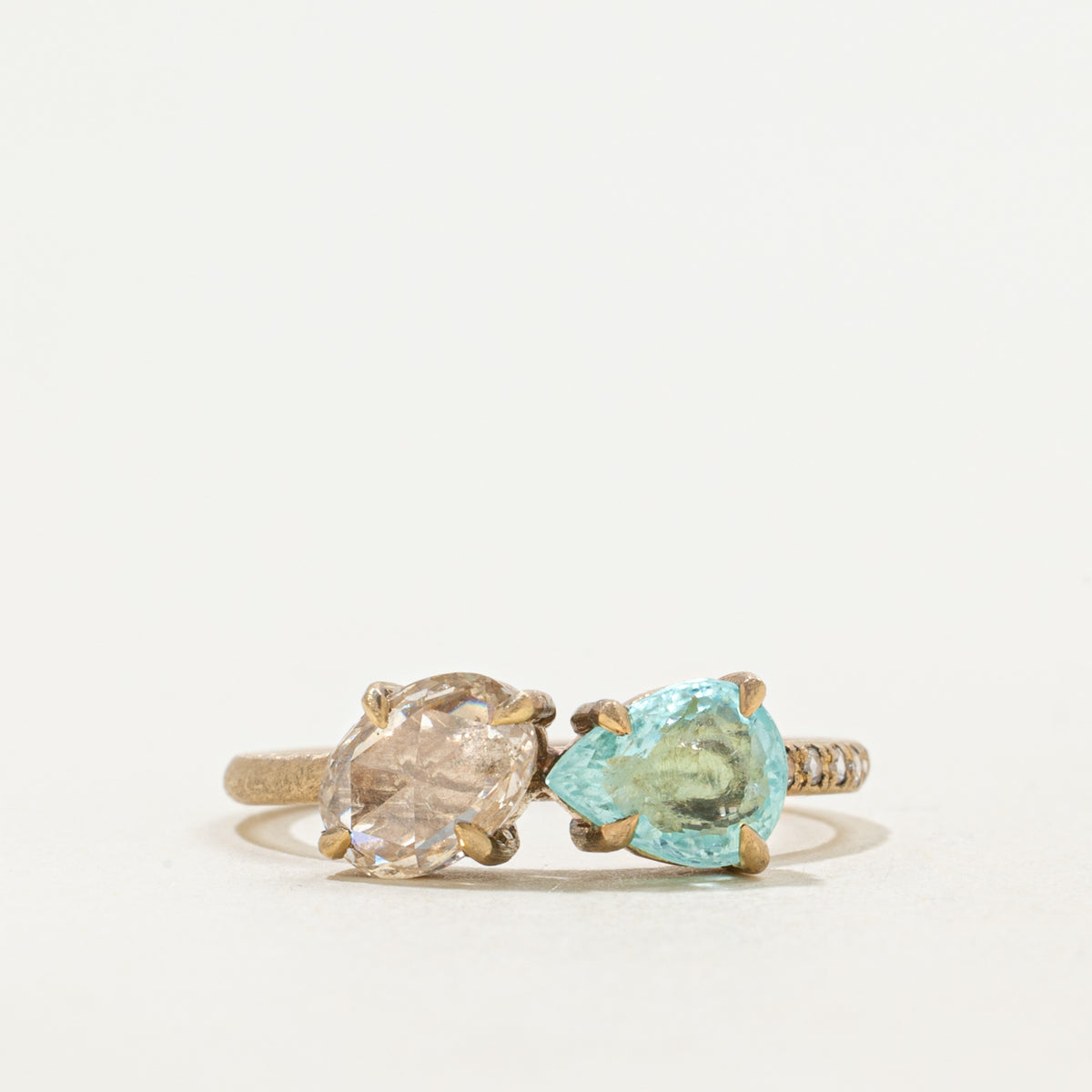 '100 Ways' 9k Toi et Moi Diamond & Aquamarine Ring | 0.78ct, 0.50ct | SZ 5.75
