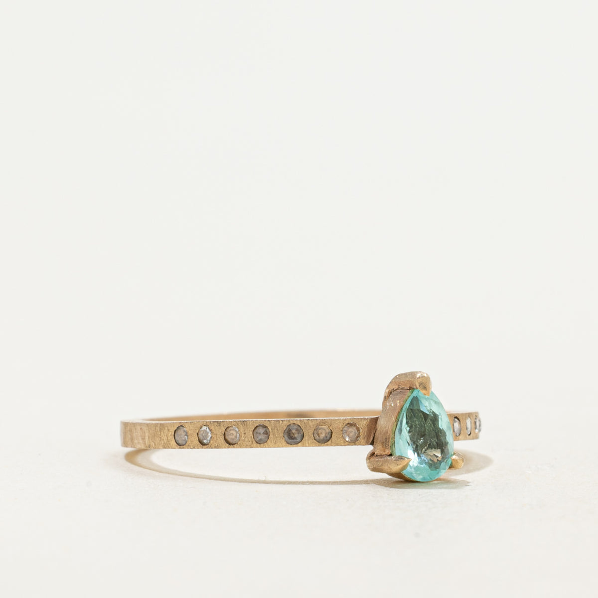 '100 Ways' 9k Yellow Gold Aquamarine & Rose Cut Diamond Accented Ring | 0.30ct, 0.10ctw | SZ 6