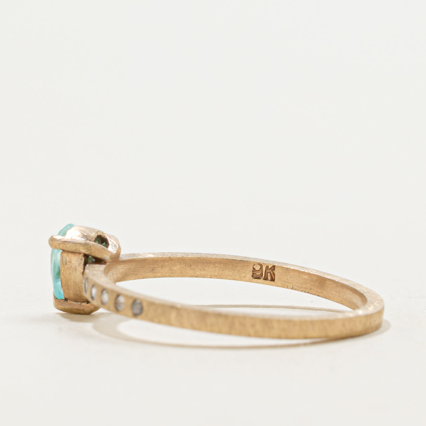 '100 Ways' 9k Yellow Gold Aquamarine & Rose Cut Diamond Accented Ring | 0.30ct, 0.10ctw | SZ 6