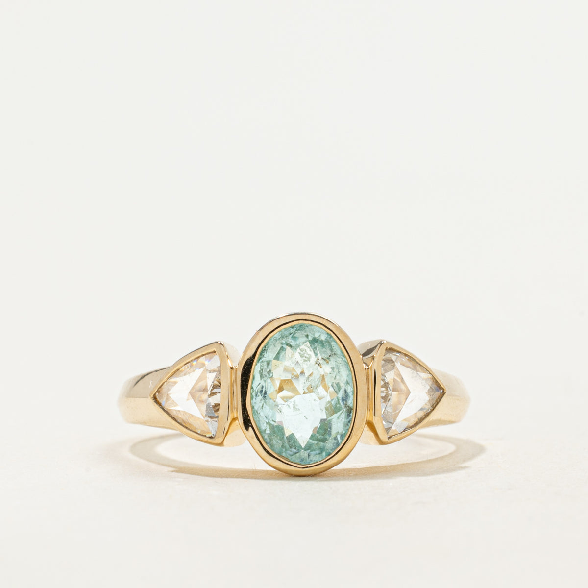 '100 Ways' 9k Yellow Gold Aquamarine & Rose Cut Diamond Accented Ring |1.13ct, 0.20ctw | SZ 7