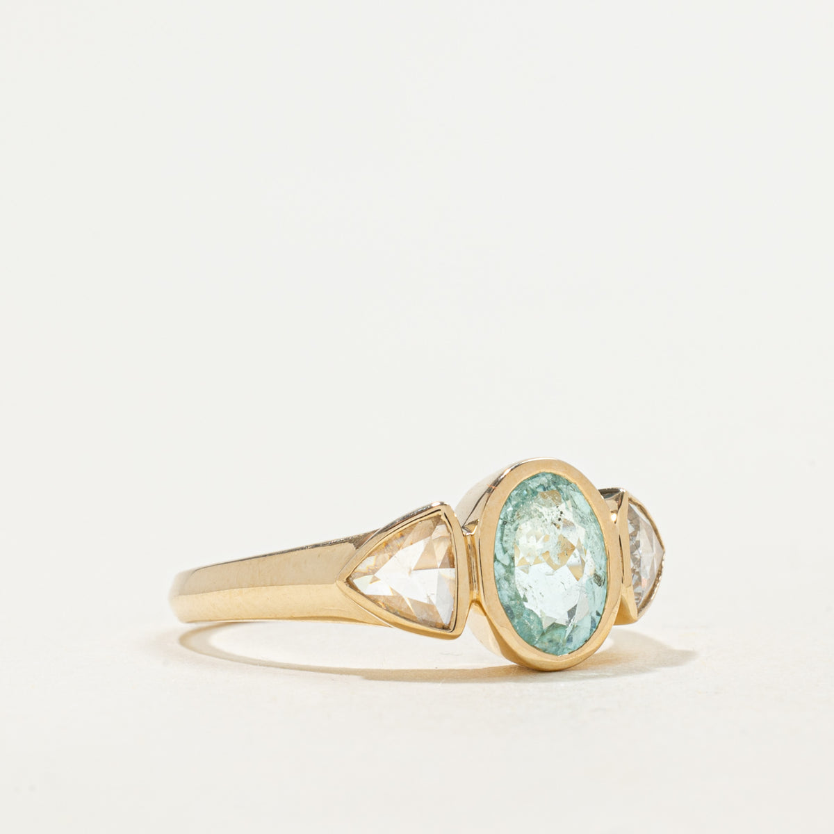 '100 Ways' 9k Yellow Gold Aquamarine & Rose Cut Diamond Accented Ring |1.13ct, 0.20ctw | SZ 7