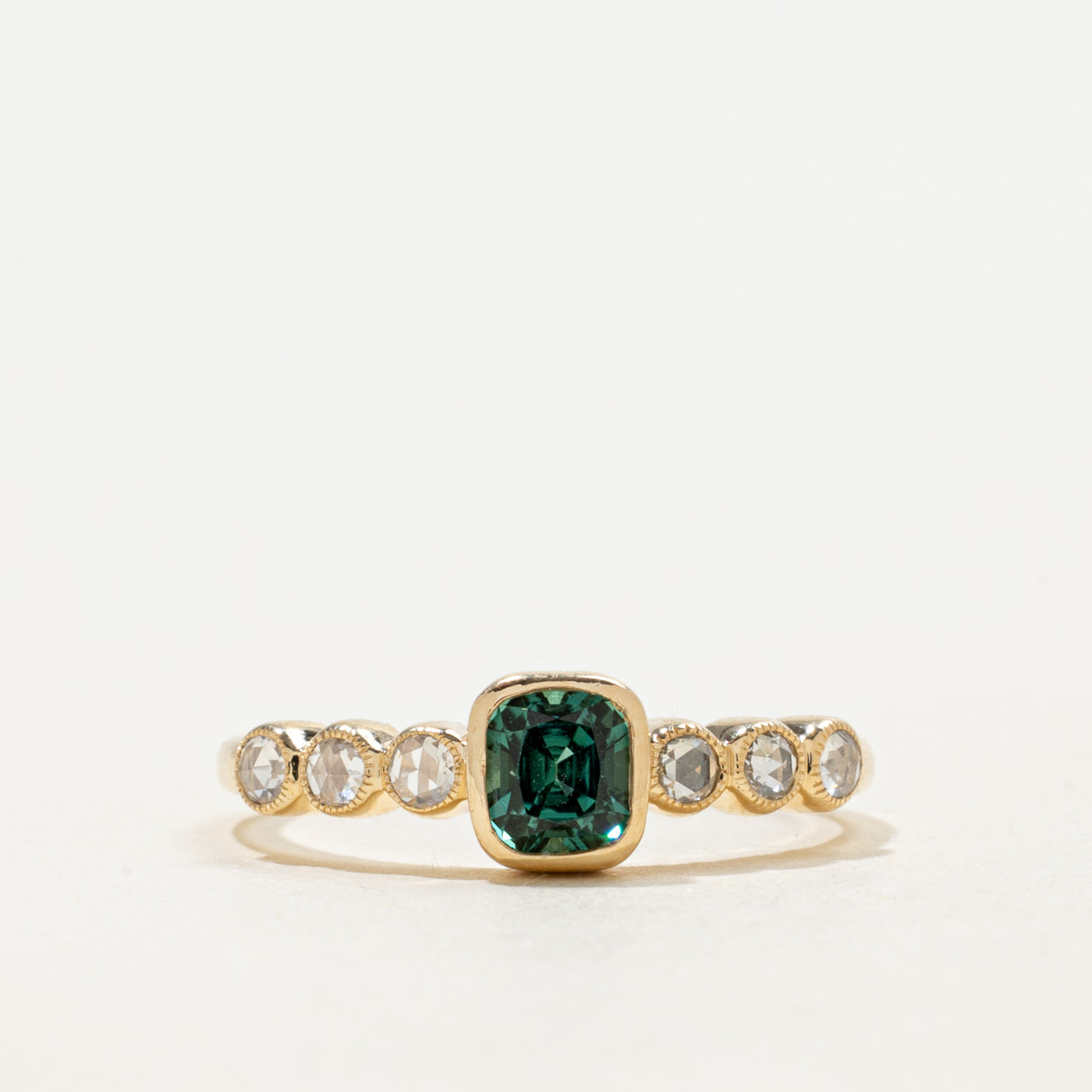 '100 Ways' 9k Yellow Gold Tourmaline & Rose Cut Diamond Accented Ring | 0.56ct, 0.15ctw | SZ 6.75