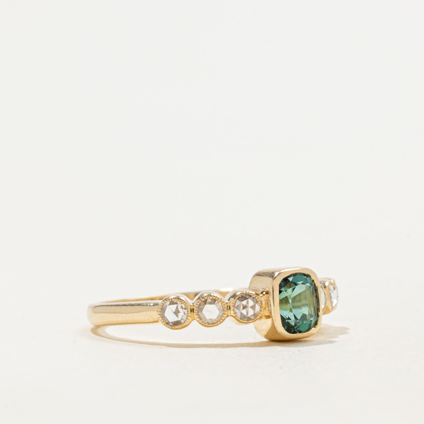 '100 Ways' 9k Yellow Gold Tourmaline & Rose Cut Diamond Accented Ring | 0.56ct, 0.15ctw | SZ 6.75