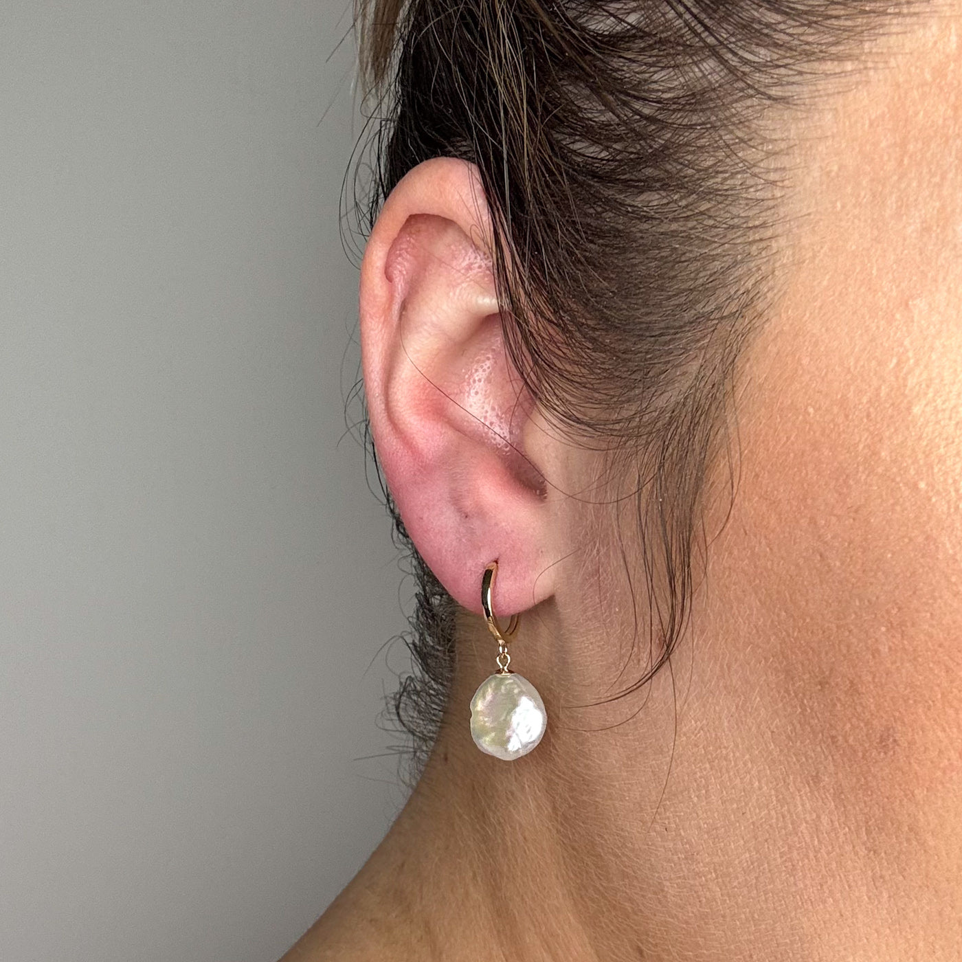 '100 Ways' Keshi Freshwater Pearl Hoop Drop Earrings