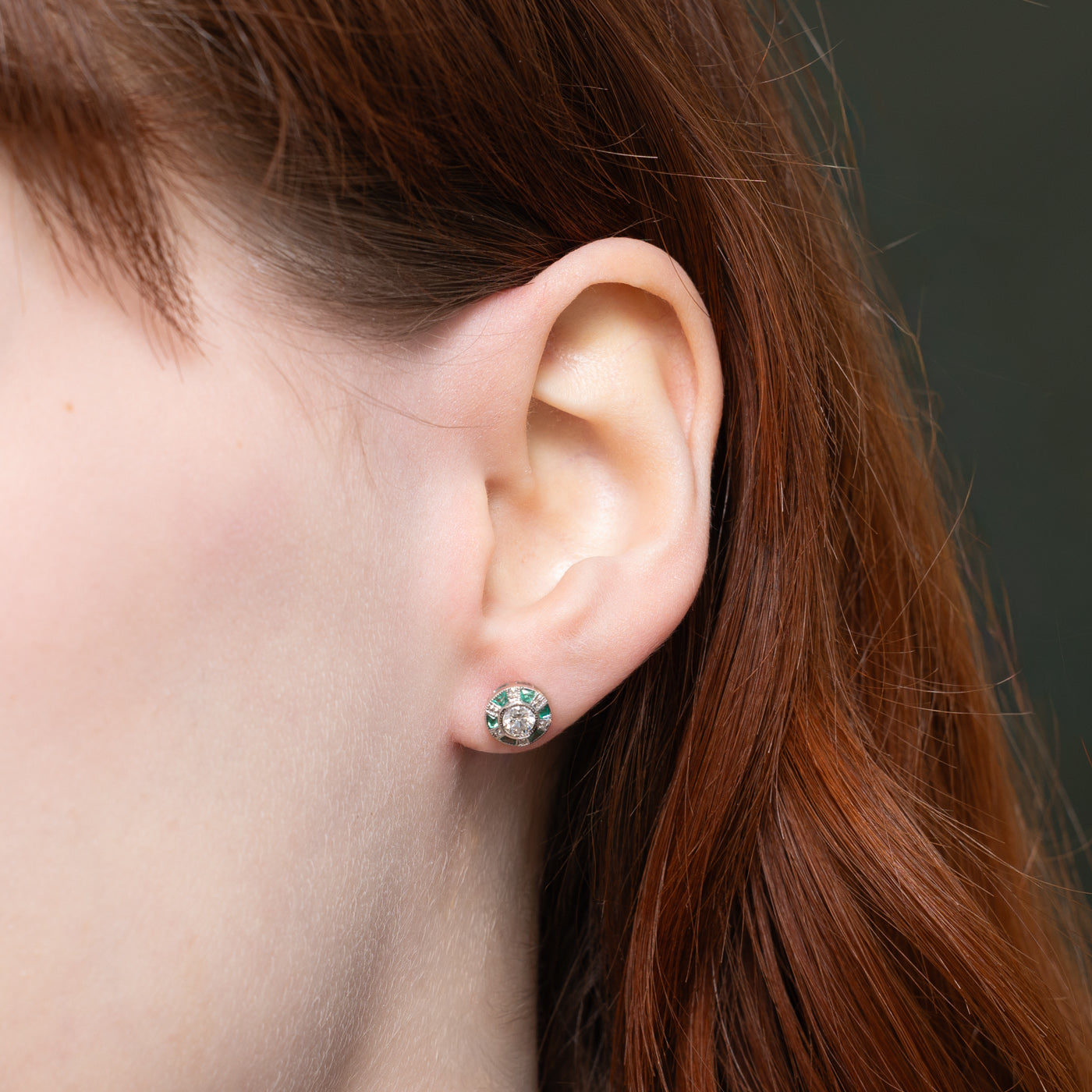 '100 Ways' Art Deco Inspired Diamond & Emerald Stud Earrings | 0.43ctw, 0.36ctw |
